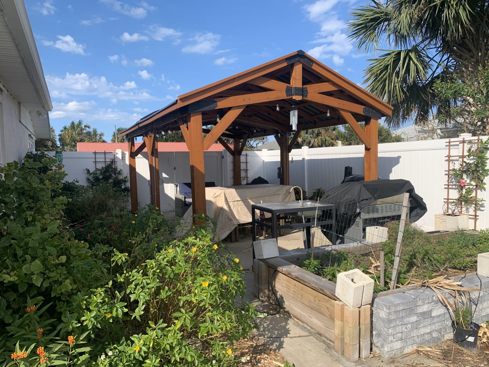 Backyard Discovery Norwood 10' x 10' Cedar Wood Outdoor Gazebo Pavilion with Hardtop Galvanized Steel Peak Roof, Snow Support, Wind Resistance, PowerPort, Shade for Garden, Patio, Deck, Entertaining customer photo 1