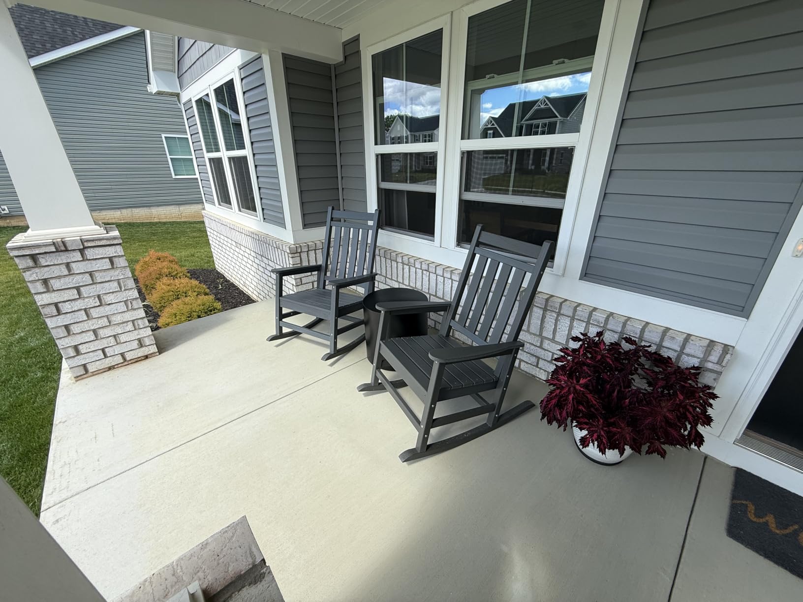 SERWALL Outdoor Rocking Chair Set of 2, HDPE Rocking Chairs for Adult, All Weather Porch Rockers for Lawn Garden, Grey customer photo 2