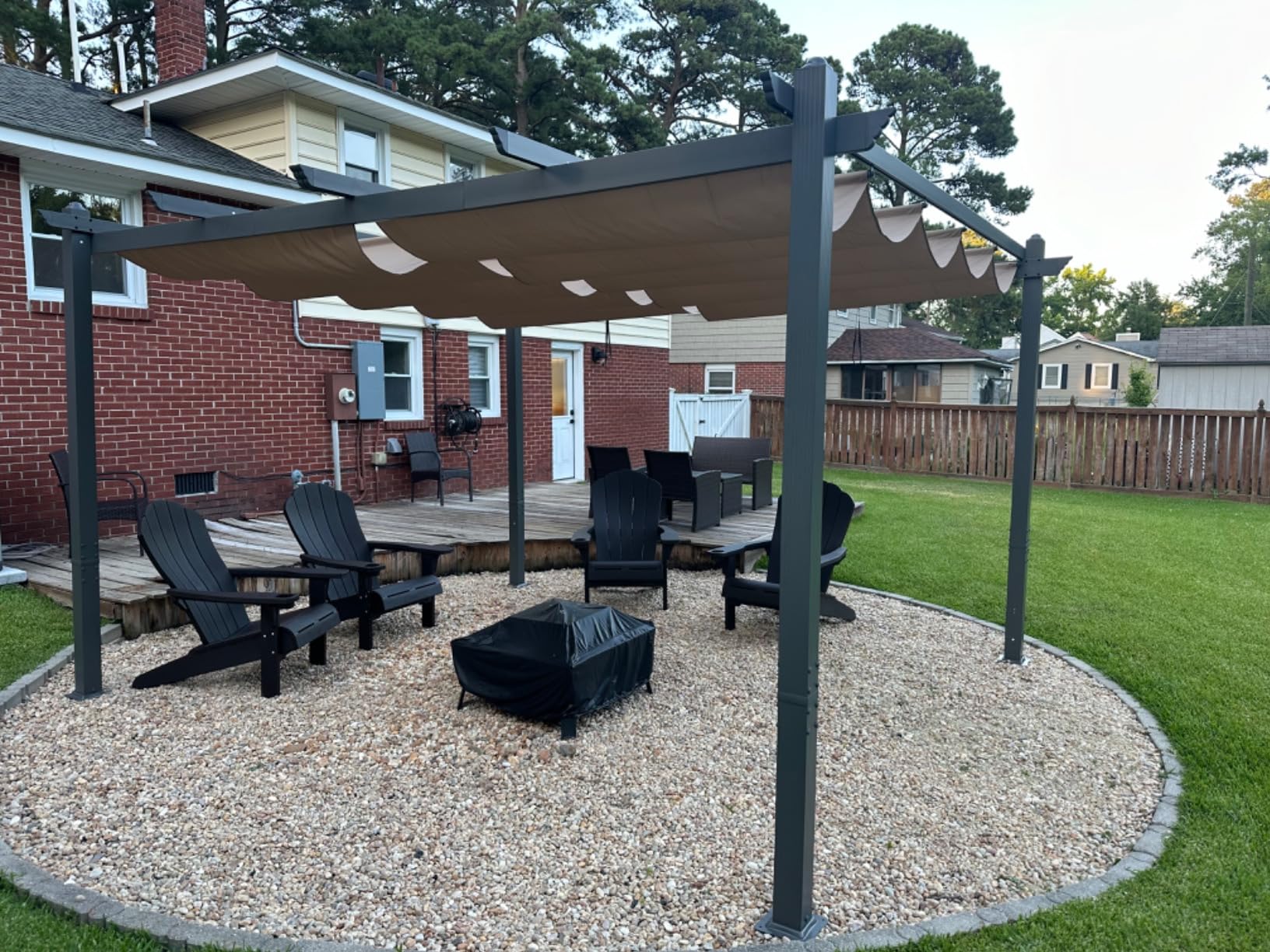 BPS 12' x 16' Aluminum Outdoor Pergola with Sun Shade Canopy & Roller Shade | Wind-Resistant Retractable Aluminum Frame Pergola with Canopy and Roller Shade Curtains for Patios Backyard Deck Garden customer photo 1