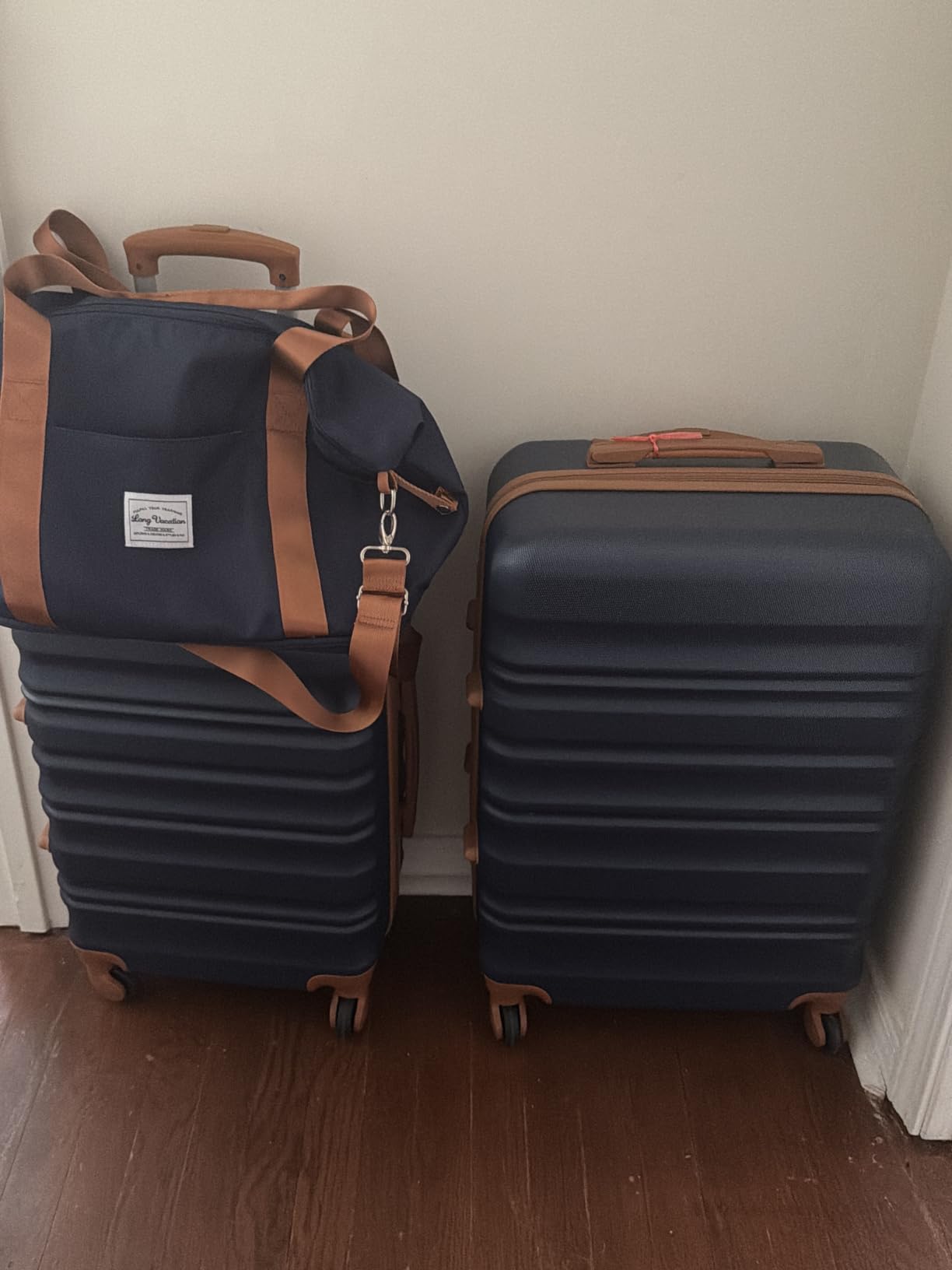 LONG VACATION 6 Piece Luggage Set Carry on Suitcase with ABS+PC hardshell, Spinner Wheels & YKK Zipper TSA Lock (BEIGE-BROWN, 6 piece set) customer photo 2