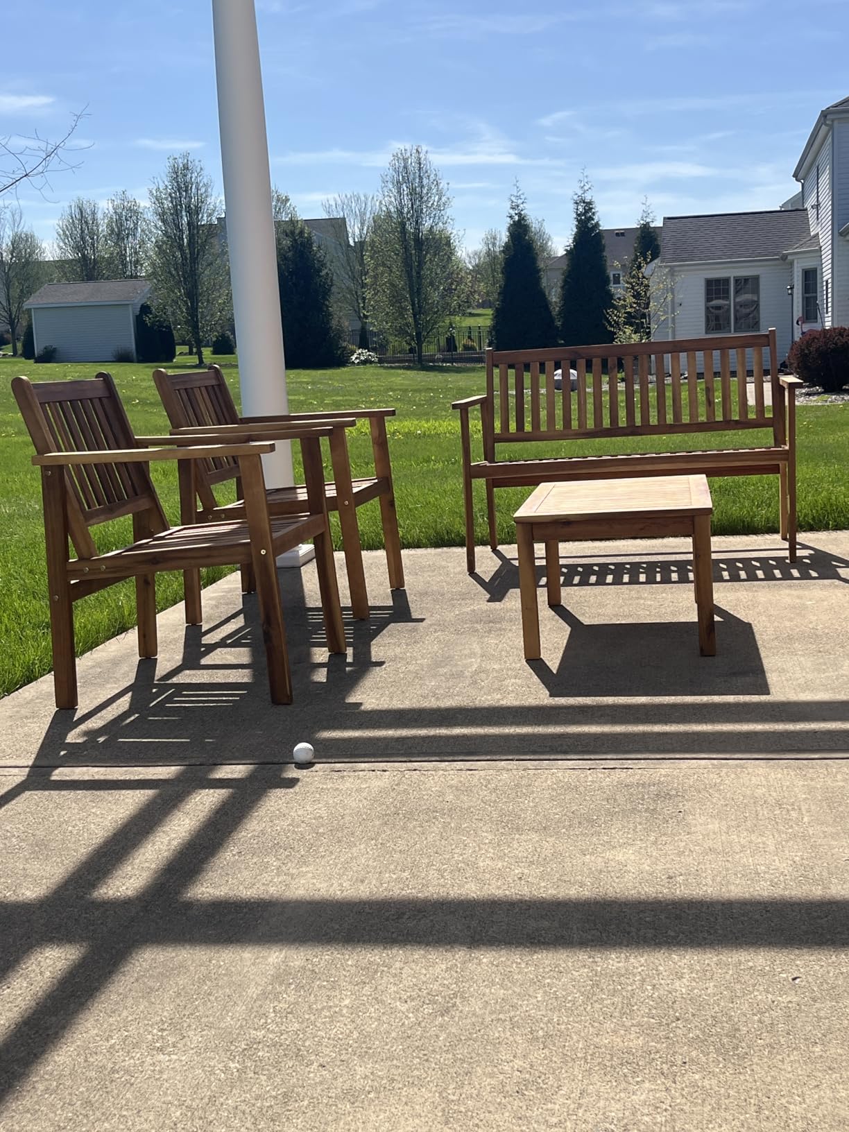 Flamaker Patio Furniture 4 Piece Outdoor Acacia Wood Patio Conversation Sofa Set with Table & Cushions Porch Furniture for Deck, Balcony, Backyard customer photo 2