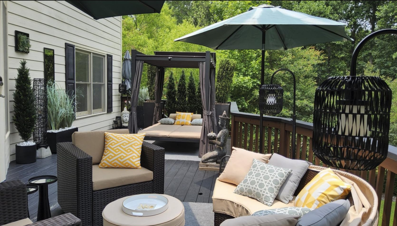 Domi Aluminum Outdoor Patio Daybed with Retractable Canopy Bed, Double Chaise Lounge Outdoor Grey Curtain with Beige Cushion & Cup Holder, for Outside Pool,Garden,Backyard,Lawn customer photo 2
