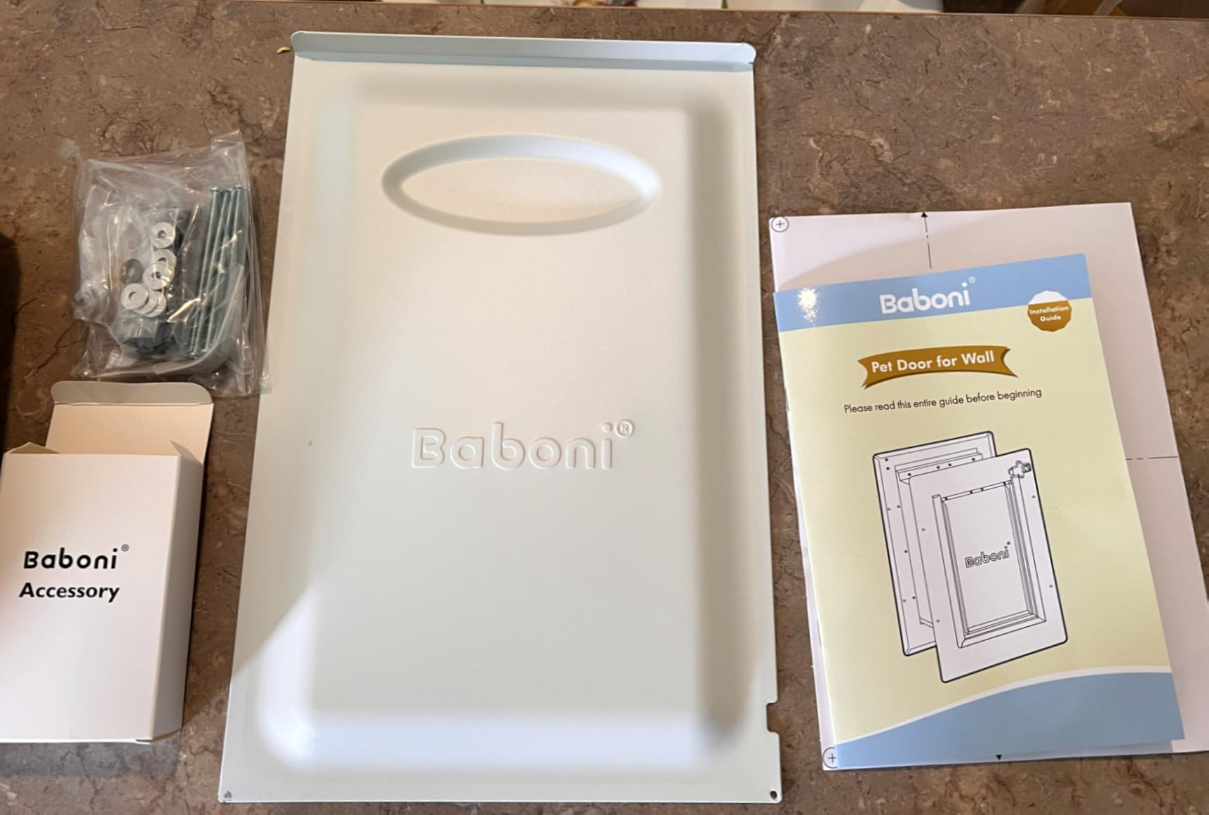 Baboni Pet Door for Wall, 3-Flap, Steel Frame and Telescoping Tunnel, Aluminum Lock, Double Flap Dog Door and Cat Door, Strong and Durable (Pets Up to 40 Lb) -Medium customer photo 1