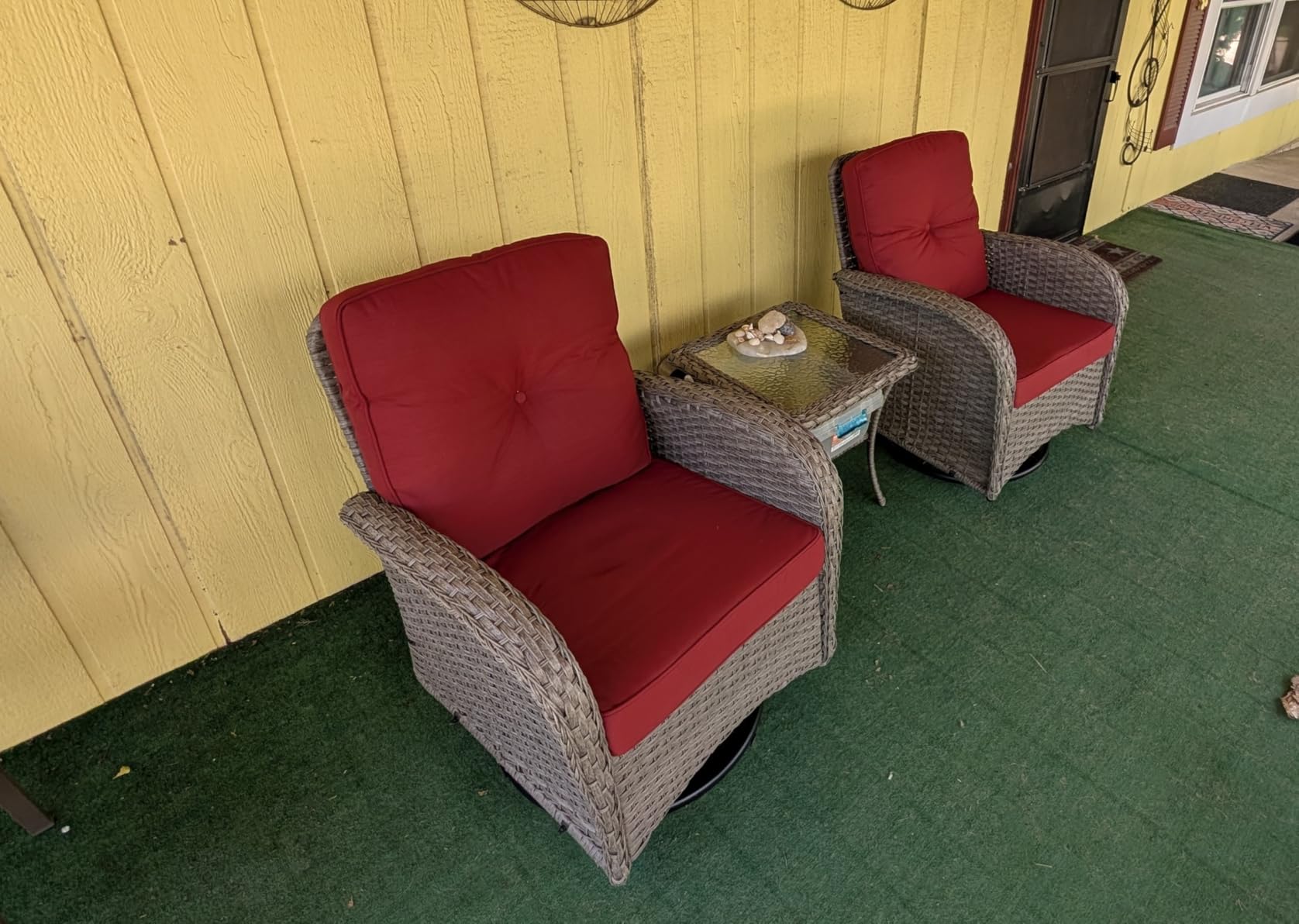 Belord 6 Piece Patio Conversation Sets - Wicker Patio Furniture Sets with Outdoor Swivel Rocker Chairs Outdoor Couch Perfect for Patio Deck Backyard, Brown Wicker Blue Cushion customer photo 1