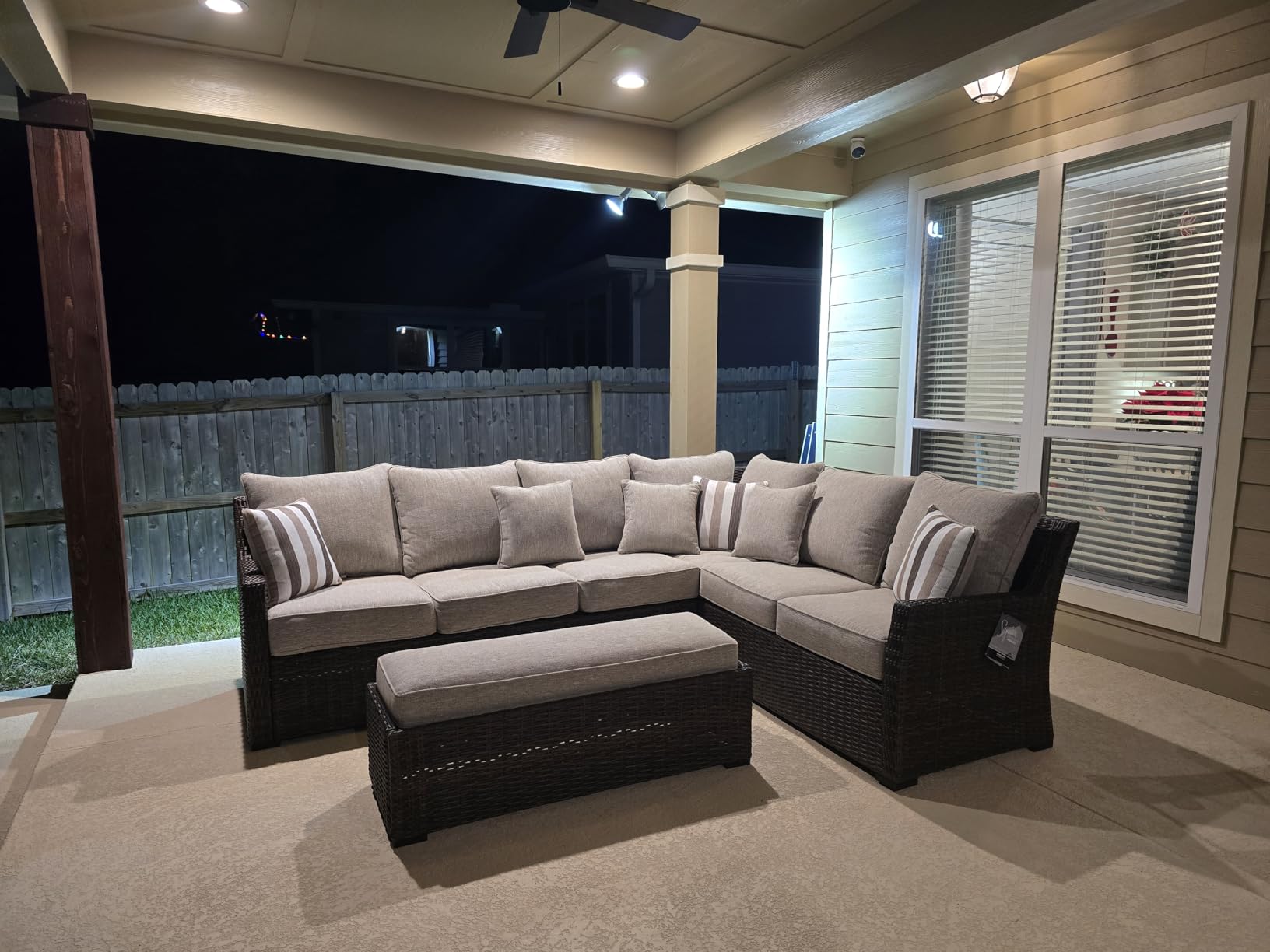 Signature Design by Ashley Brook Ranch Outdoor Sectional, 3-Piece Patio Furniture Set with Rust-Free Aluminum Frame, L Shaped Resin Wicker Couch and Bench for Backyard Entertaining, Beige & Brown customer photo 1