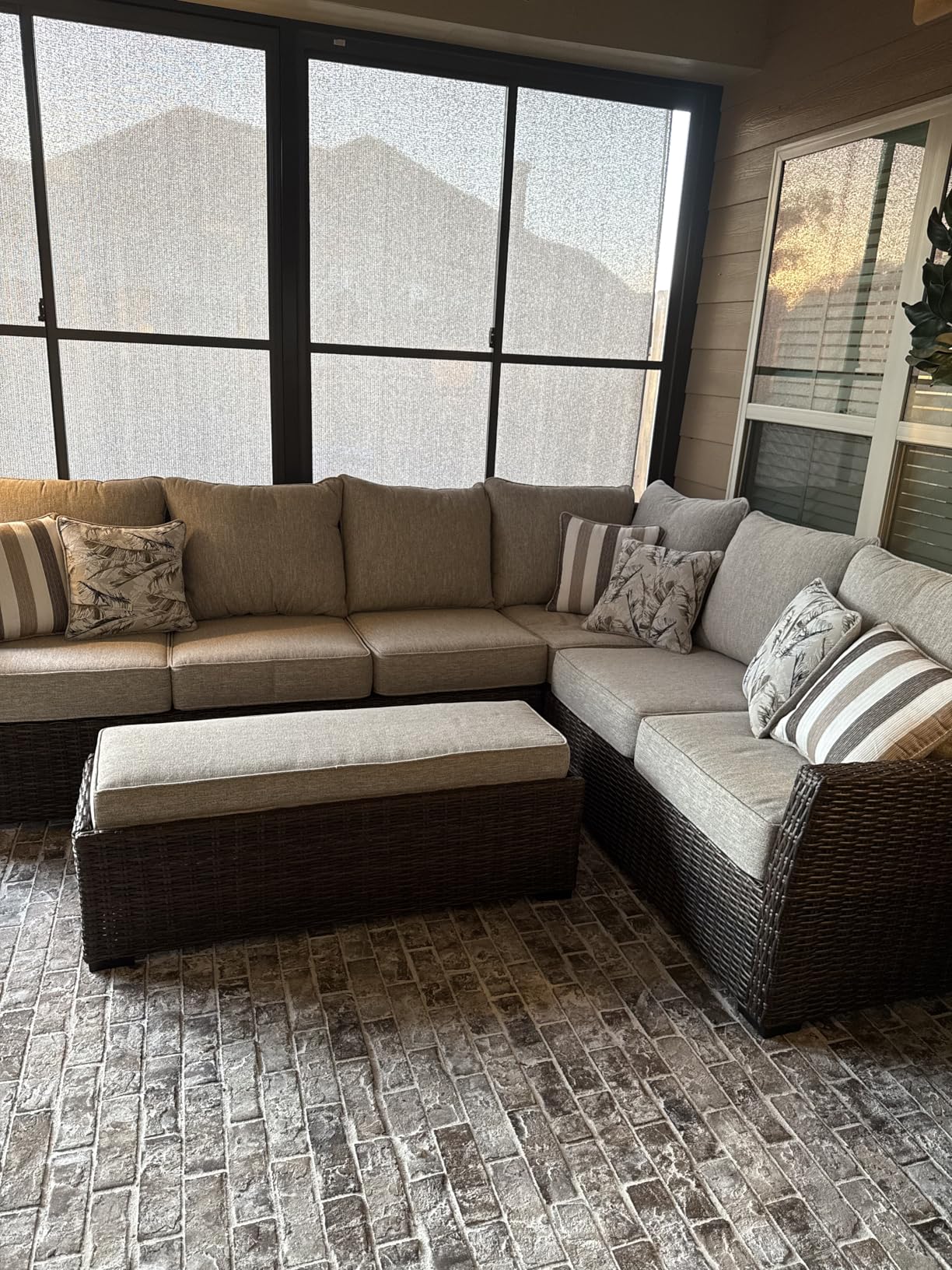 Signature Design by Ashley Brook Ranch Outdoor Sectional, 3-Piece Patio Furniture Set with Rust-Free Aluminum Frame, L Shaped Resin Wicker Couch and Bench for Backyard Entertaining, Beige & Brown customer photo 2