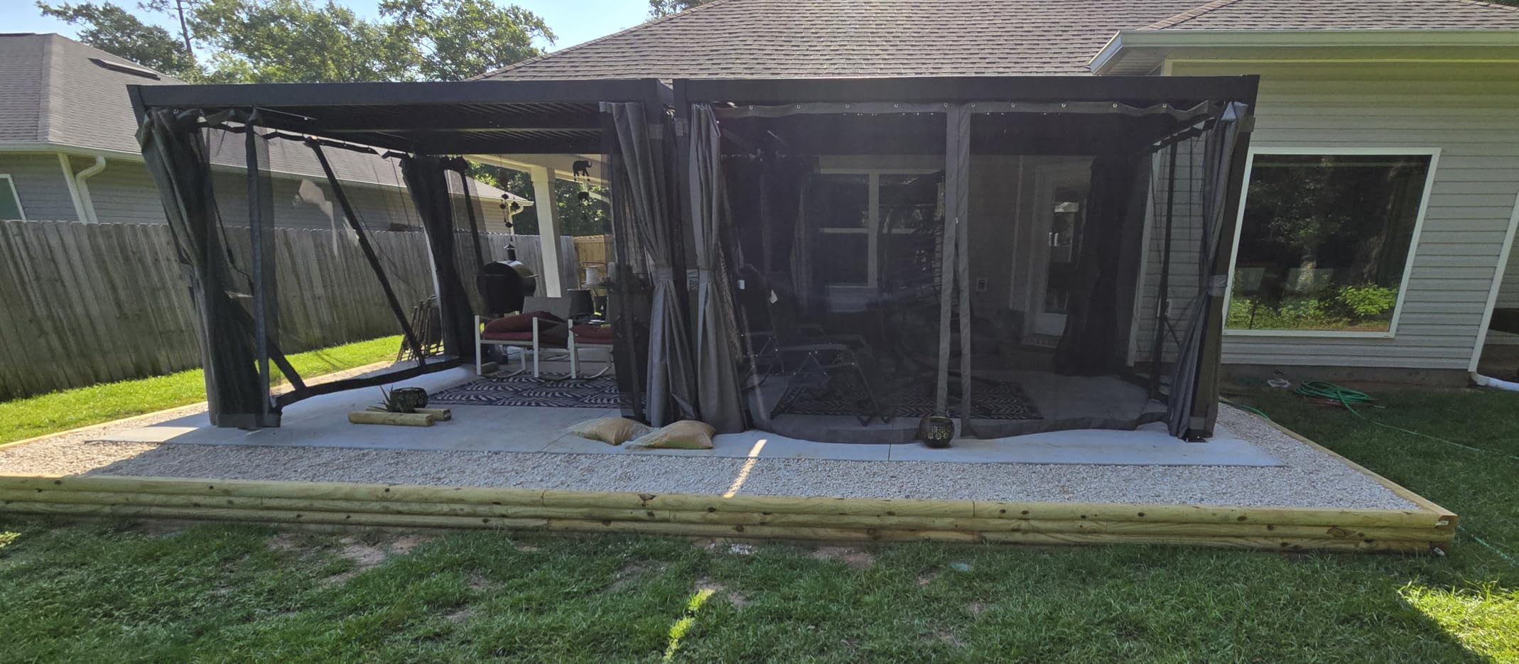 MELLCOM Louvered Pergola 12x24, Aluminum with Adjustable Roof, Outdoor with Waterproof Curtains and Nets, Dark Grey customer photo 1