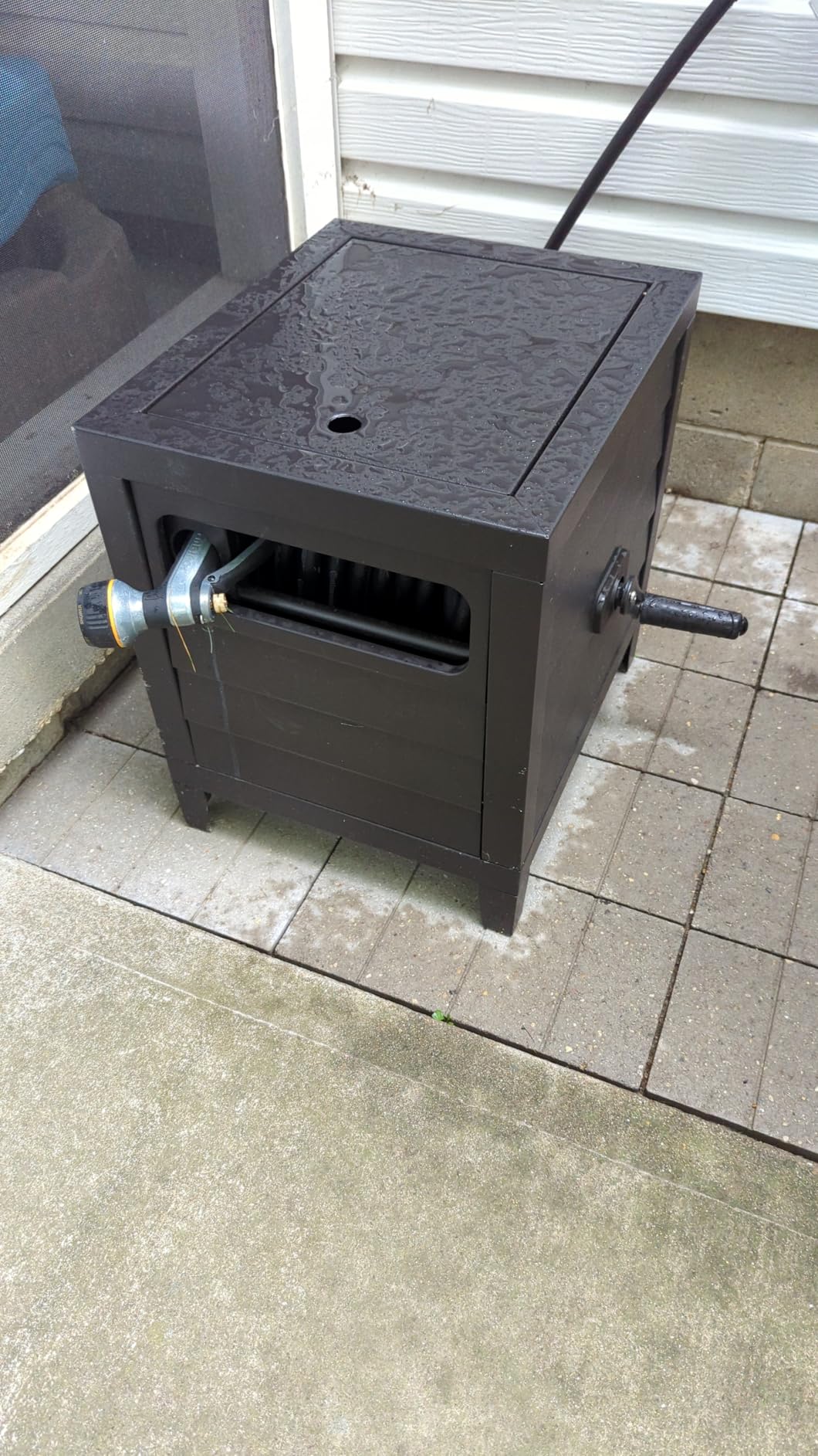 AQUAZILLA Metal Garden Hose Reel Deck box, Durable Steel Garden Hose Storage Box Cabinet, 150ft 5/8