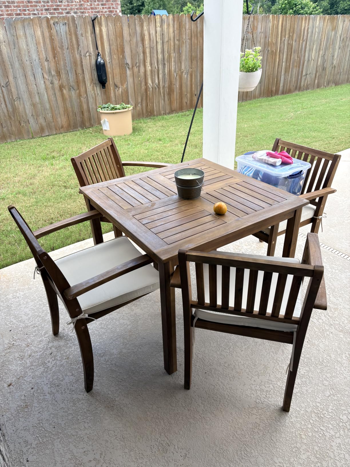 Flamaker 5 Piece Outdoor Dining Set Acacia Wood Patio Table and Chairs with Soft Cushions Patio Furniture for Deck, Backyard, Garden customer photo 2