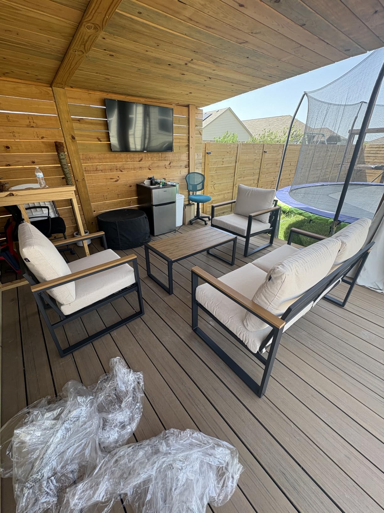 Patio Furniture Set, 4 Pieces Outdoor Patio Furniture with Coffee Table Set, Metal Patio Conversation Sets with Washable and High-Resiliency Sponge Cushions, Upgraded Grey customer photo 2