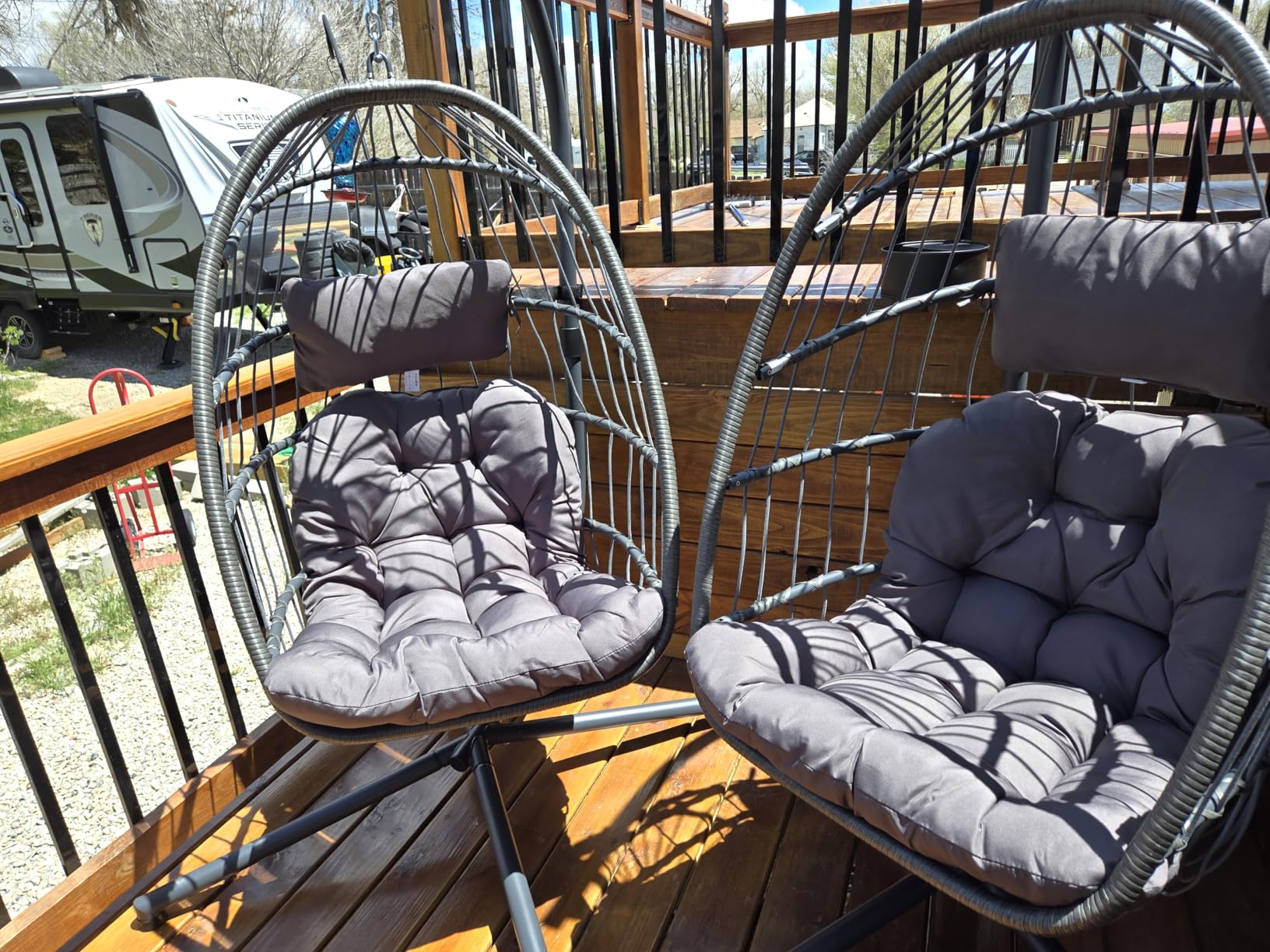Yechen Hanging Egg Chair with Stand and Footrest for Indoor Outdoor, Foldable Wicker Rattan Patio Egg Swing Chairs Hammock Egg Chair with UV Resistant Cushion for Bedroom Porch, 350 Lbs Capacity customer photo 2