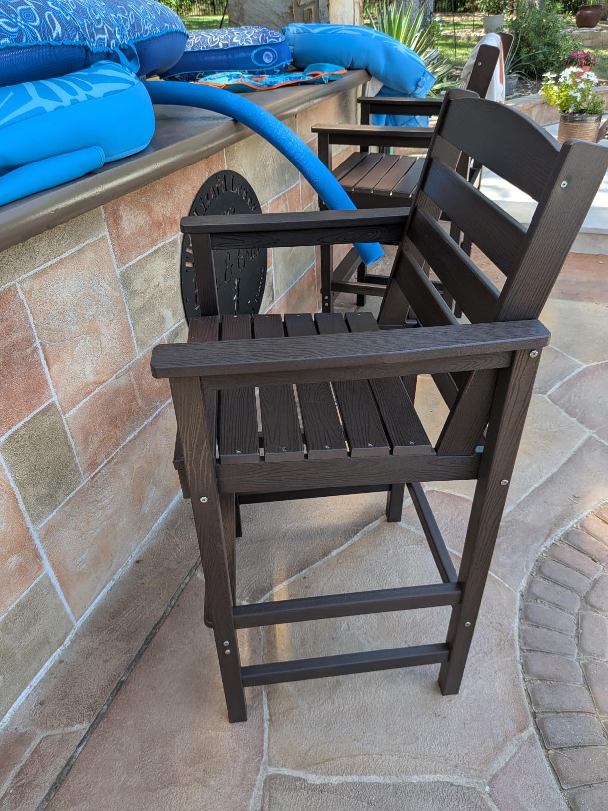SERWALL Tall Adirondack Chairs Set of 2, Oversize Balcony Adirondack Chairs Set, Outdoor Bar Height Barstools Widened Chair Set for Bistro, Poolside, Garden, Blue customer photo 2
