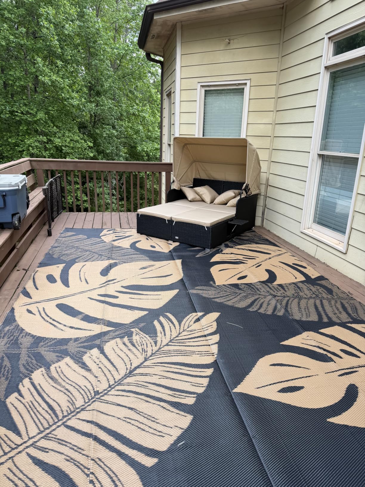 Tangkula Patio Rattan Daybed with Retractable Canopy, Outdoor Wicker Sunbed Lounger with 2 Foldable Side Tables, Thick Seat & Back Cushions, Outside Double Daybed for Garden, Backyard, Porch customer photo 2