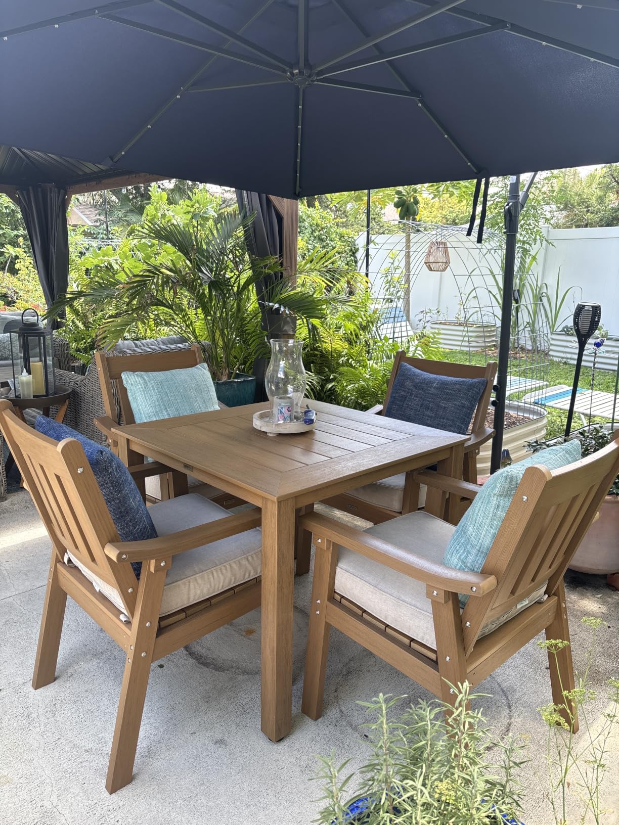 YEFU HIPS Patio Table Set: 7 Piece Outdoor Table and Chairs Dining Furniture Set with Umbrella Hole - Teak Modern Plastic Dining Sets 6 Person customer photo 1