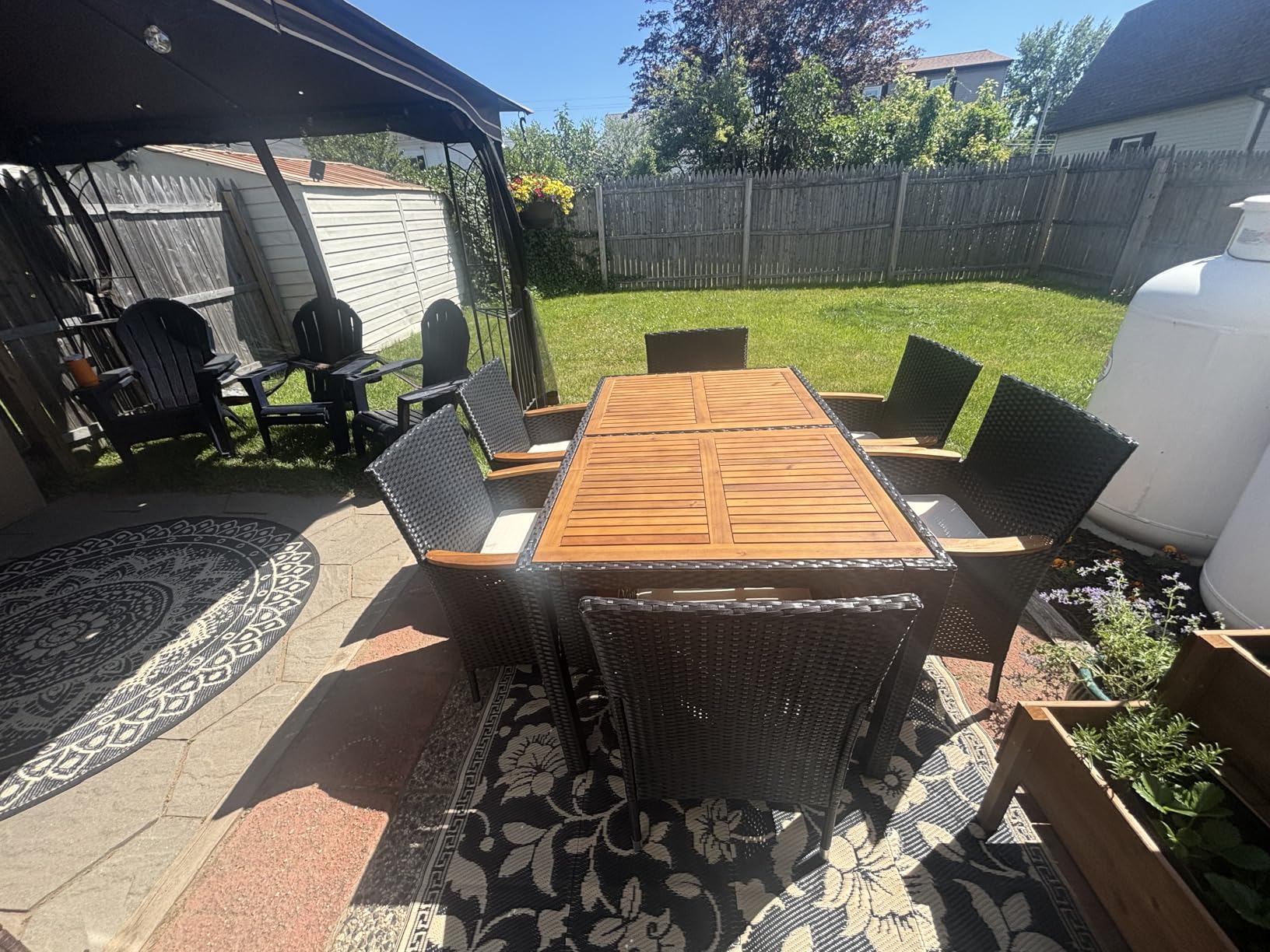Yaheetech 7 Piece Patio Furniture Set, Outdoor Dining Acacia Wood Table Top Rattan Conversation Set with Soft Cushions, 6 Chairs & 1 Table for Backyard, Deck, Garden & Yard, Black/Beige customer photo 2