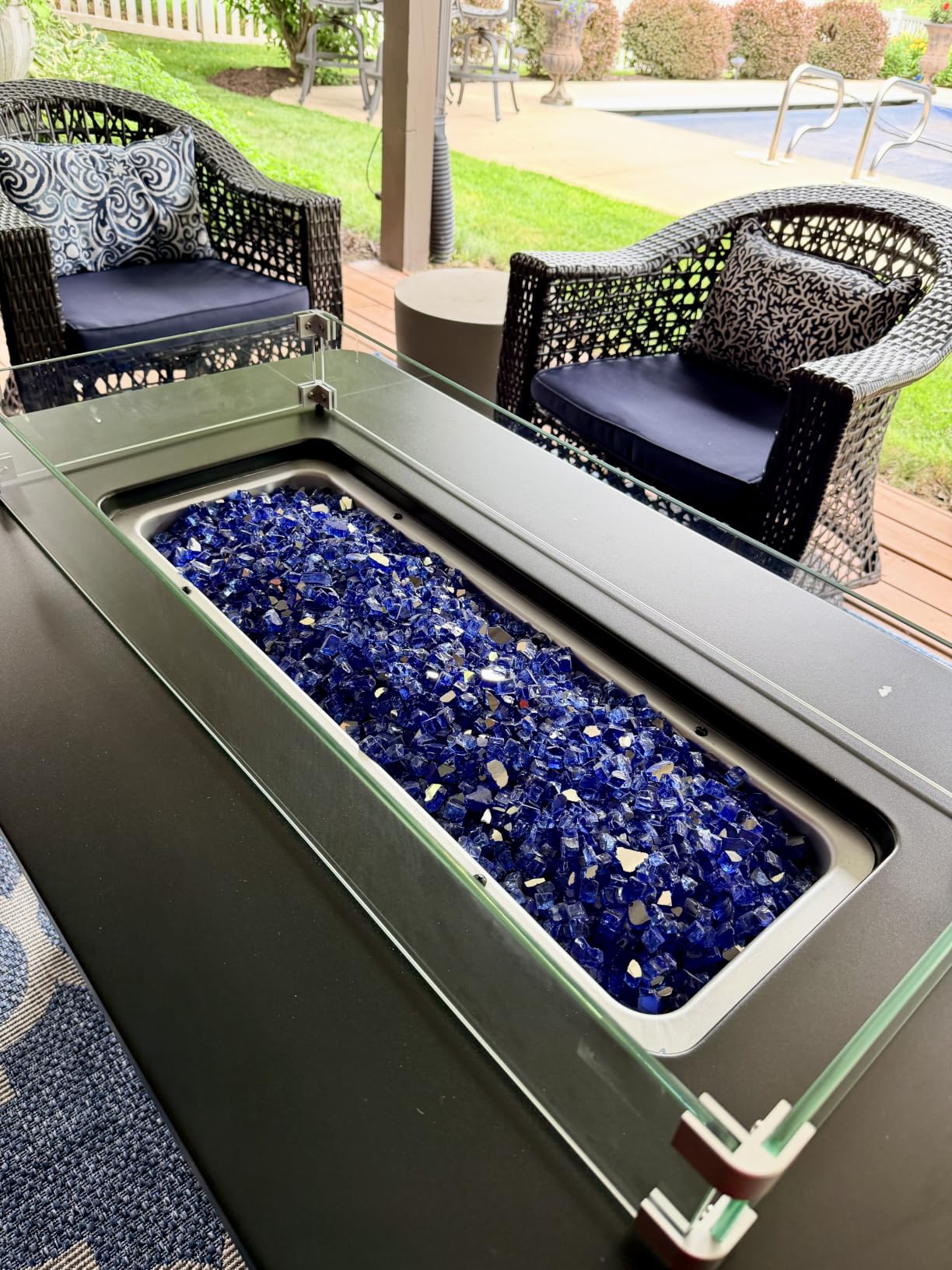 Ciays 43-Inch Rectangular Propane Fire Pit with 60,000 BTU Output, Fire Pit Table Premium Gas for Outside Patio with 304 Stainless Steel H-Burner, Glass Stones, and Wind Guard, Black customer photo 1