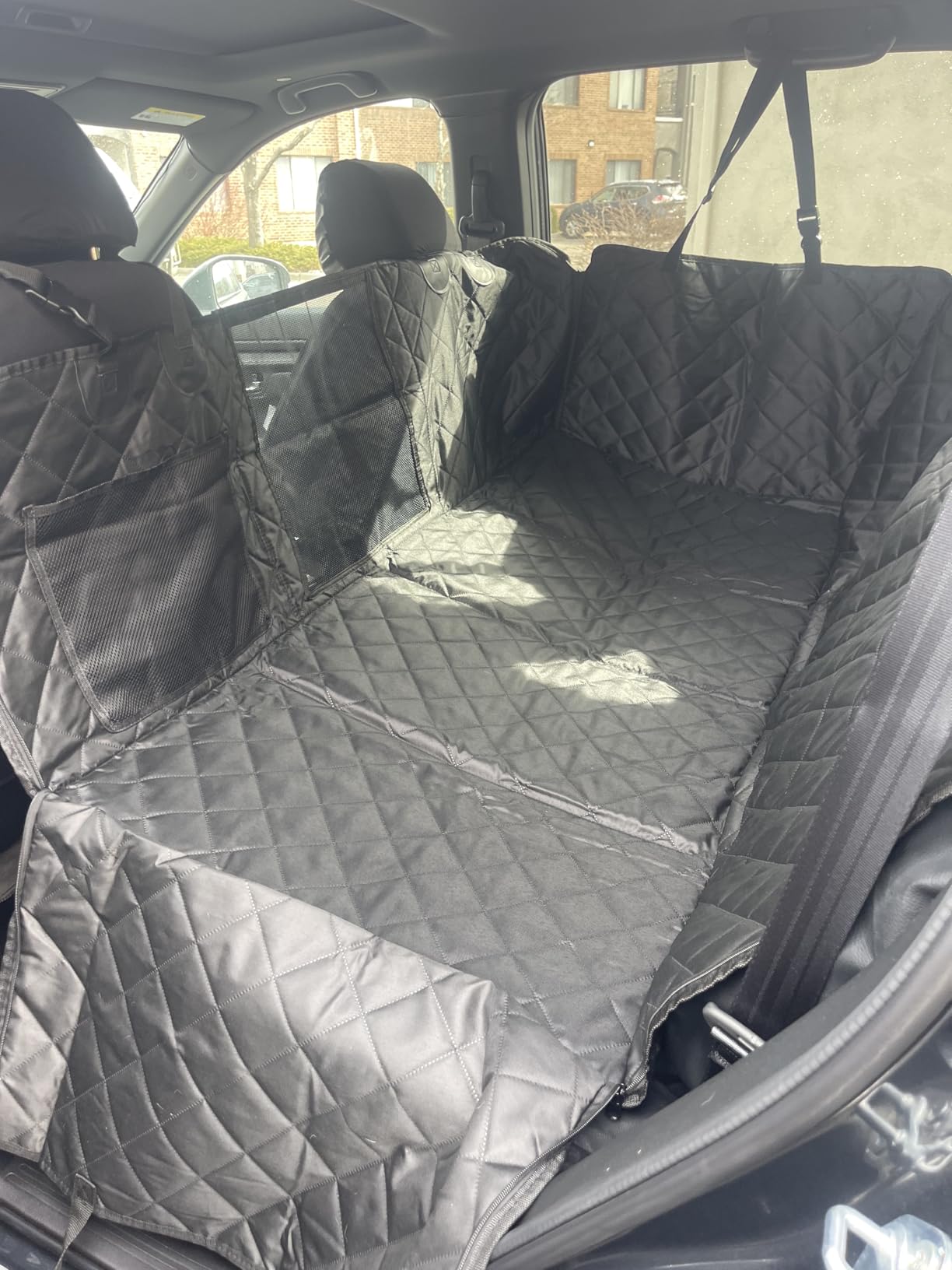 URPOWER Backseat Extender for Dogs - Hard Bottom Dog Car Seat Cover for Back Seat, Dog Hammock for Car and SUV, Pet Rear Seat Protector Dogs Travel Bed with Mesh Window customer photo 2