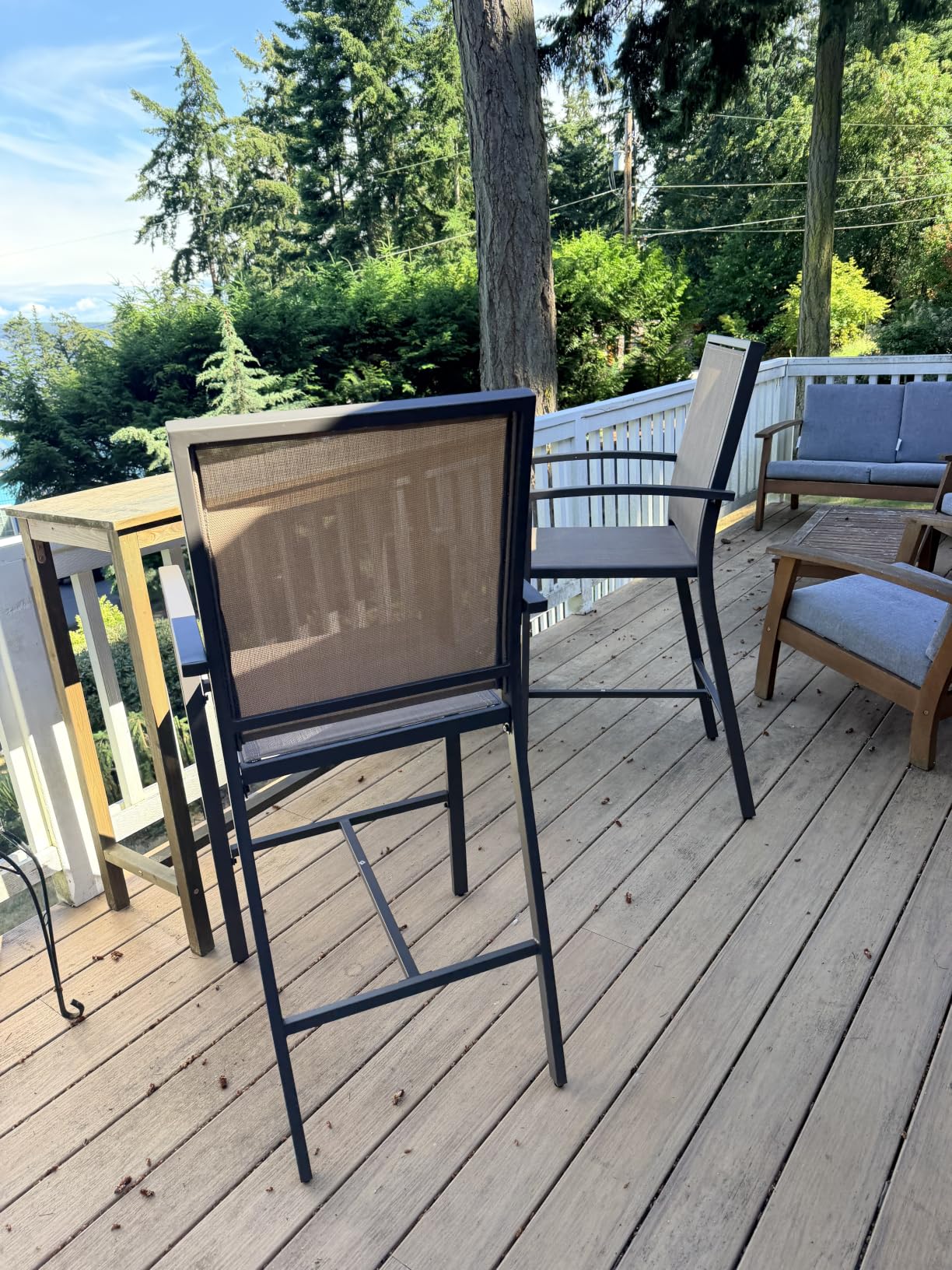 Best Choice Products Outdoor Bar Stools Set of 2, Bar Height, Patio Furniture, All Weather Mesh Design w/Armrest - Taupe/Charcoal customer photo 1