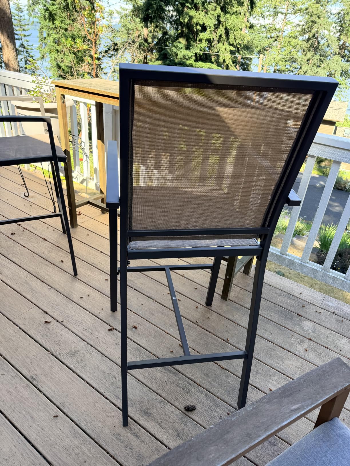 Best Choice Products Outdoor Bar Stools Set of 2, Bar Height, Patio Furniture, All Weather Mesh Design w/Armrest - Taupe/Charcoal customer photo 2