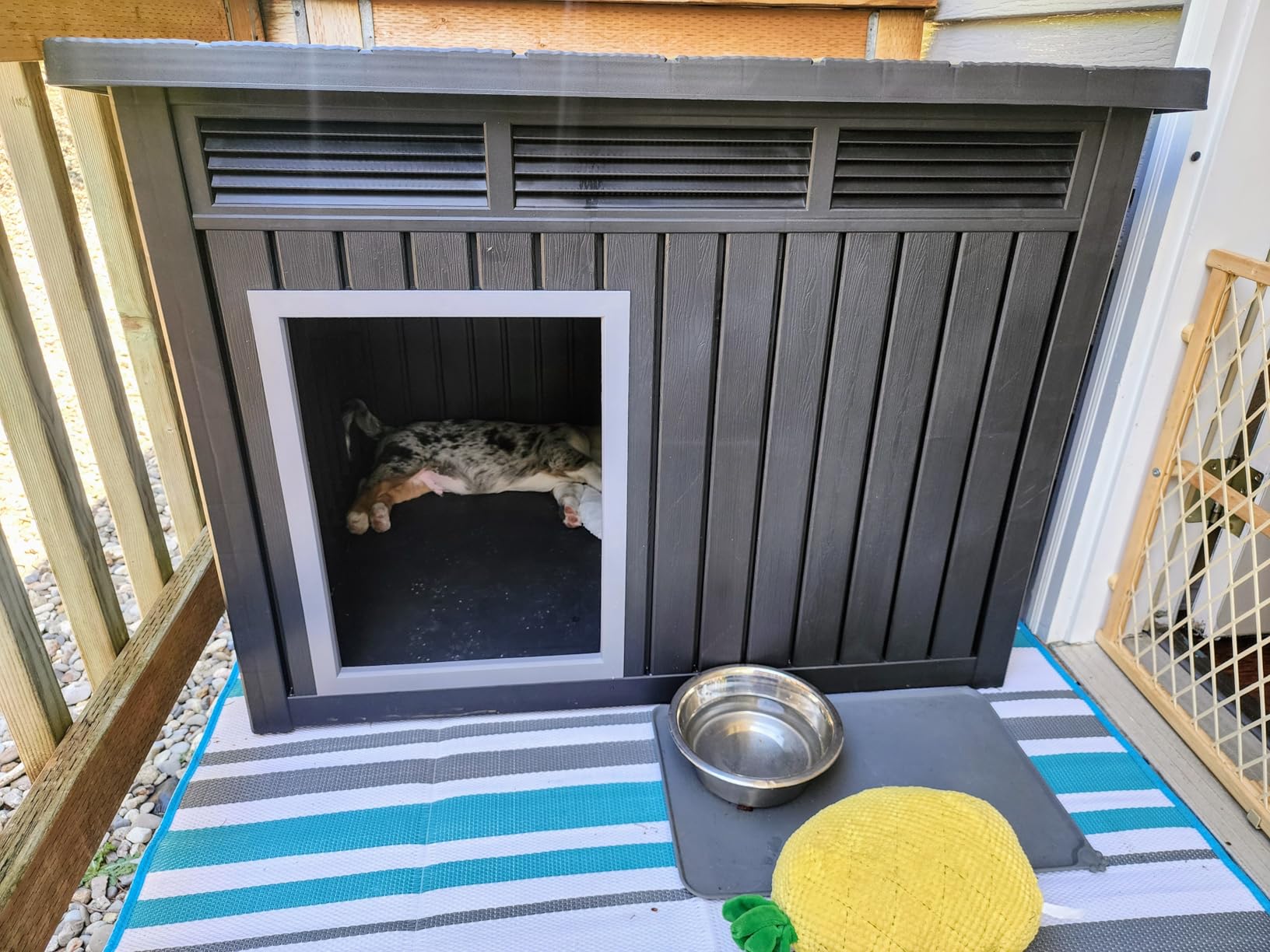 DRATO Large Dog House Outdoor for Indoor with Weatherproof & Removable Roof,Fits Small to Large (Gray, 42.87 * 32.95 * 31.61'') customer photo 2