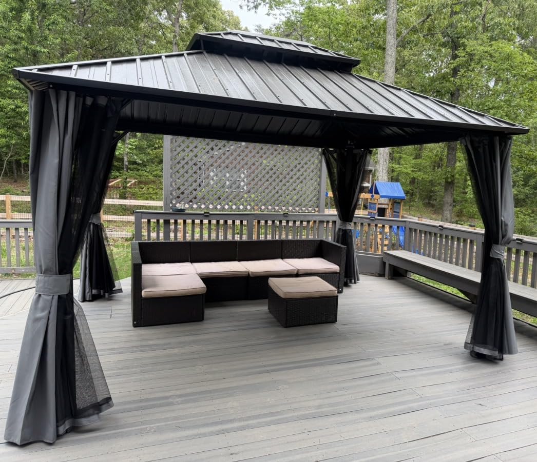 Aoxun 10x12 Gazebo Hardtop Gazebo with Double Galvanized Steel Roof Outdoor Pavilion with Breathable Netting and Privacy Curtain for Backyard (Gray) customer photo 2