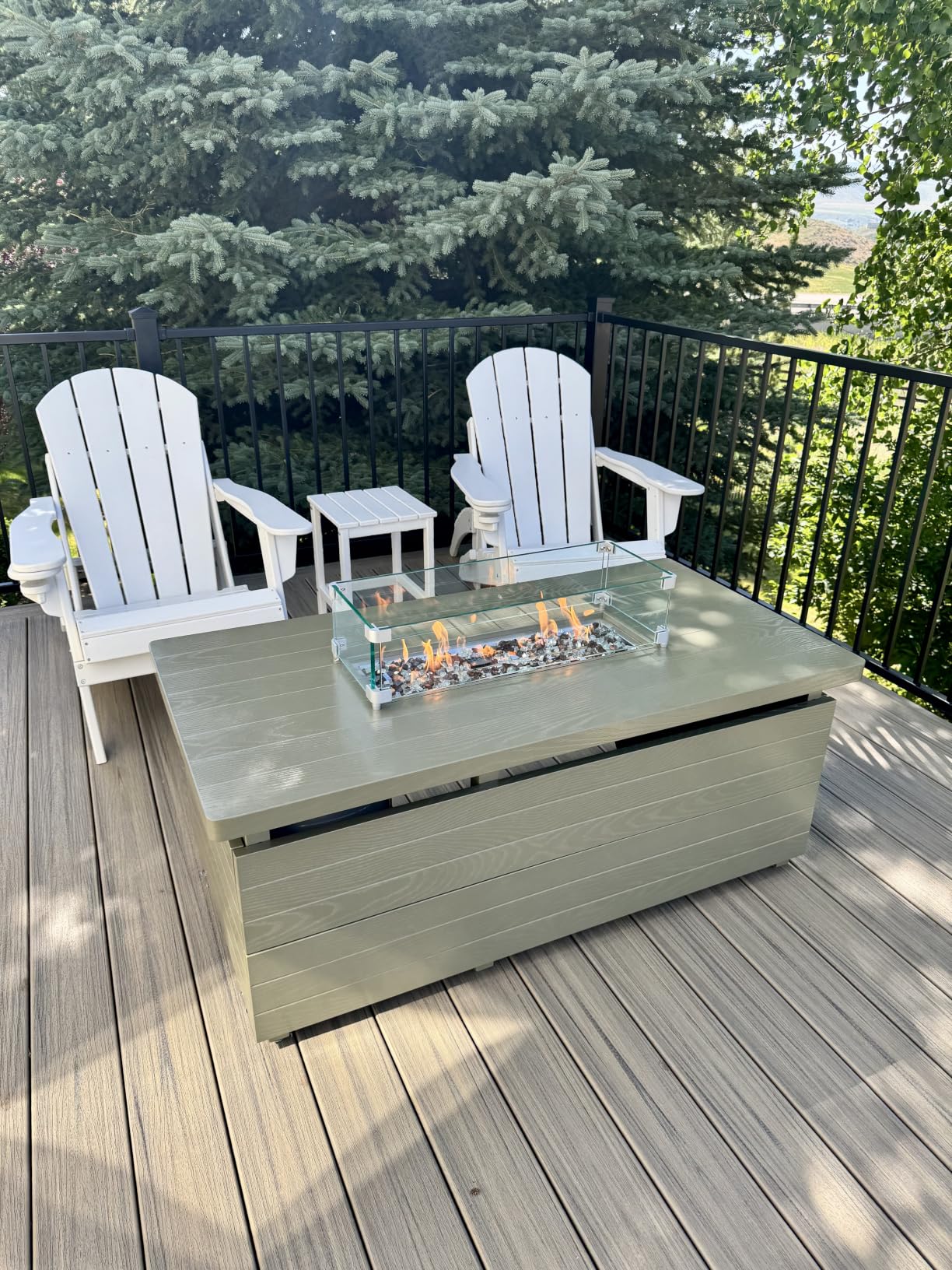Sundale Outdoor 51 Inch Outdoor Fire Pit Table, 50,000BTU Rectangle Propane Fire Pit with Sliding Tank Holder, Glass Wind Guard, Removable Lid, CSA Certified, Gray customer photo 1