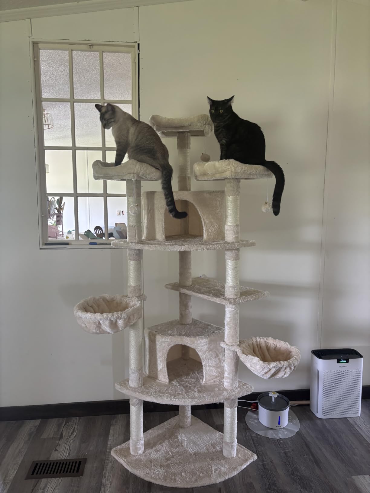 Allewie 73in Fan-Shaped Space-Saving Corner Cat Tower/Multi-Level Tall Cat Tree for Indoor Kitties/Cozy Baskets/Condos/House/Perches/Sisal Scratching Posts/Pet Activity Center/Grey customer photo 1