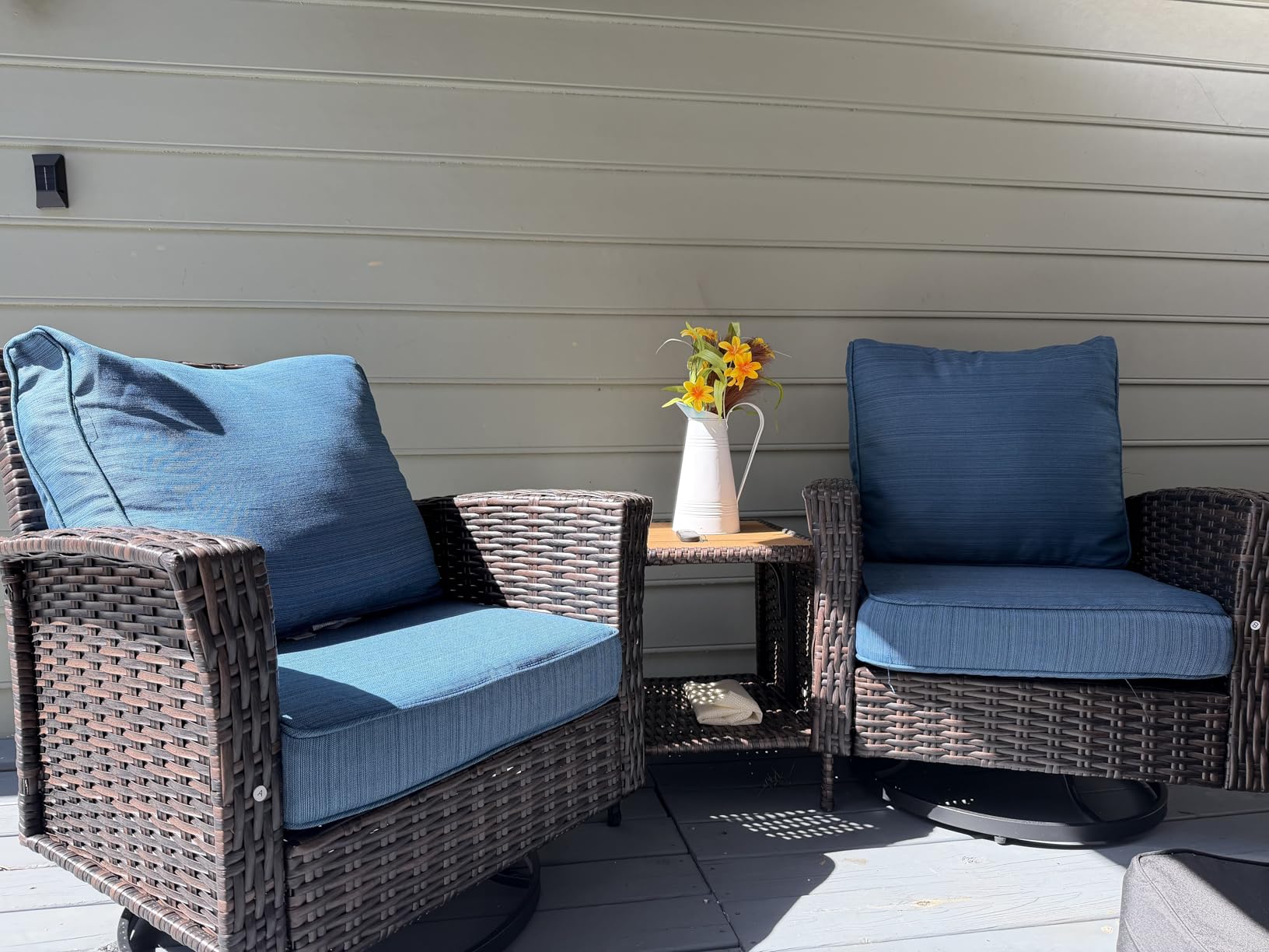 HERA'S HOUSE 8-Piece Patio Furniture Set with Outdoor Swivel Chairs & Fire Pit Table, High Back Wicker Conversation Sets with 5.5