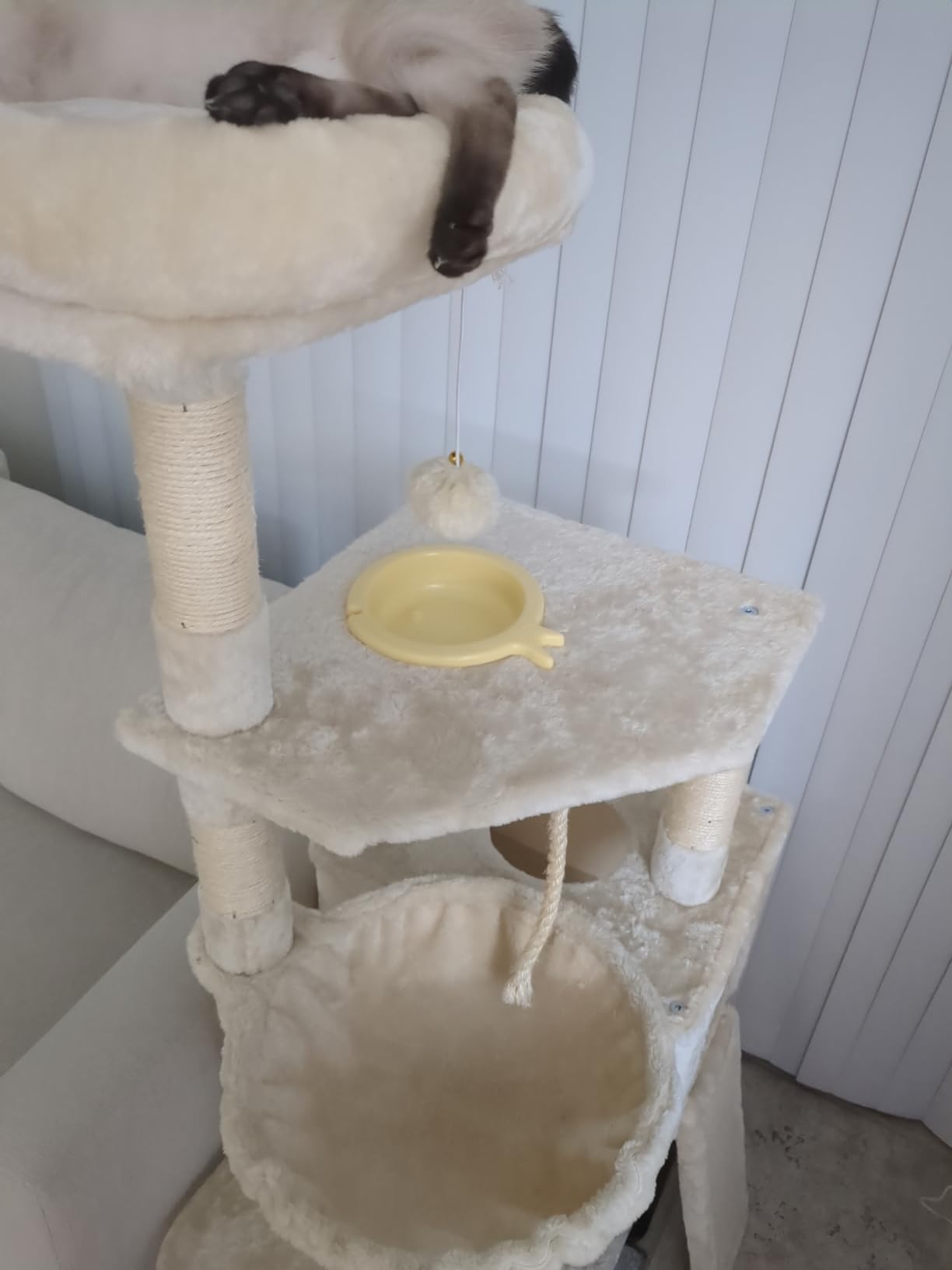 Heybly Cat Tree, 45.3-Inch Cat Tower for Indoor Cats with Large Perch, All-in-One Cat Furniture with Cozy Bed, Hidden Space Cat Condo, Comfy Hammock, Scratching Posts & 3 Pompoms, Light Gray HCT202SW customer photo 1