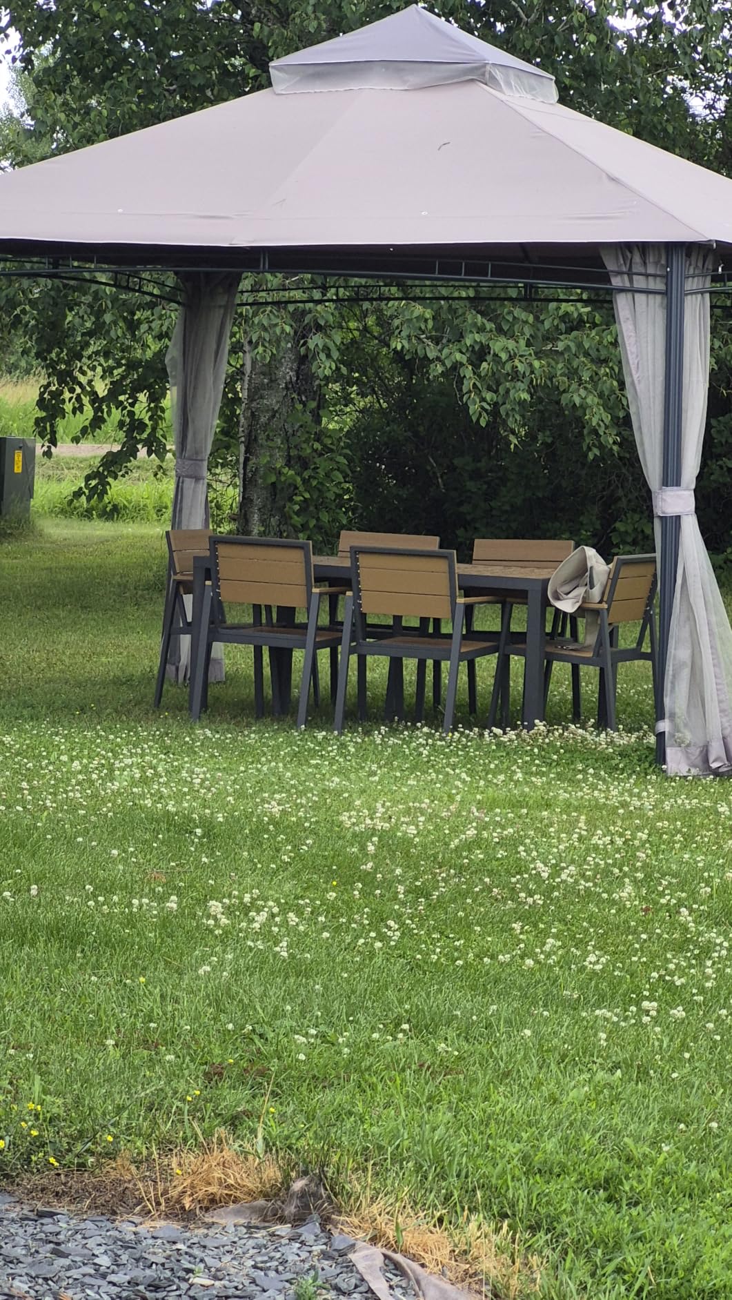 Vexwalx 7-Piece Outdoor Dining Set, Aluminum Dining Table Set for 6, Patio Table and Chairs Set with Umbrella Hole (Gray-Teak) customer photo 1