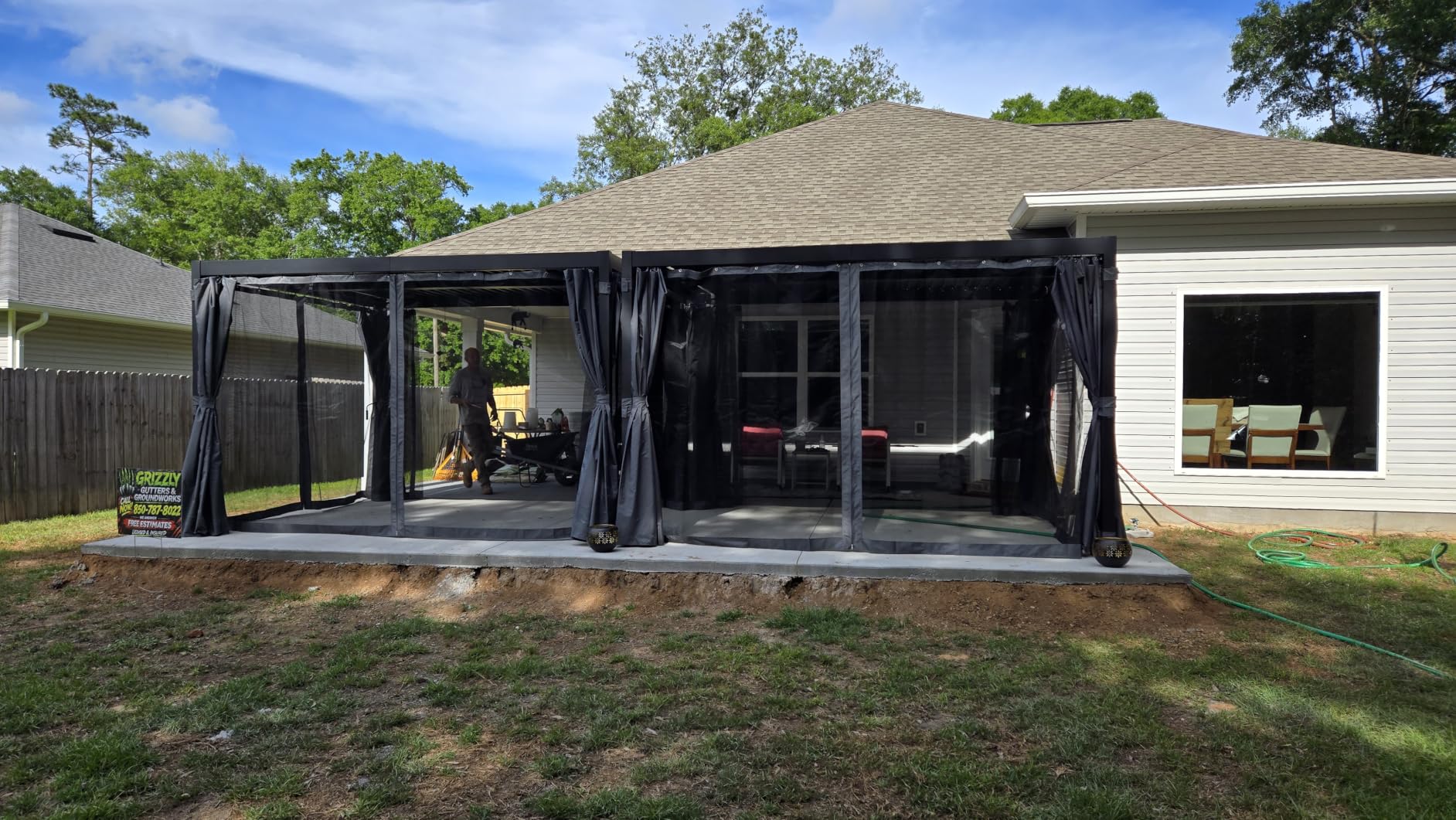 MELLCOM Louvered Pergola 10x12, Outdoor Rustproof Shelter with Adjustable Roof, Steel Aluminum Gazebo with Waterproof Curtains and Netting for Patio Deck, Dark Grey customer photo 2