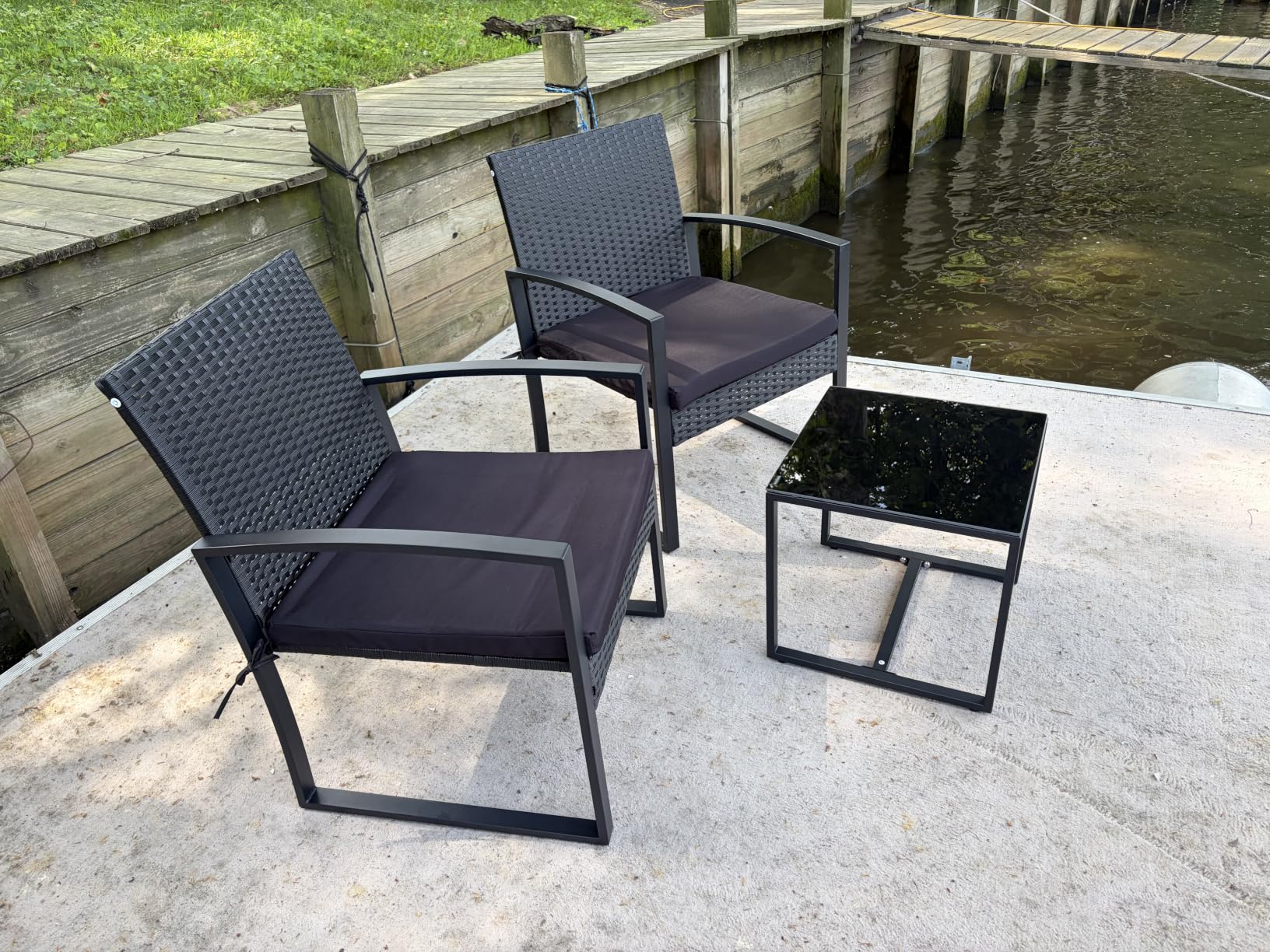 Murago Outdoor 3-Piece Wicker Bistro Set, Rattan Patio Conversation Set with Coffee Table, for Backyard Garden Poolside, Black Frame & Black Cushion customer photo 2