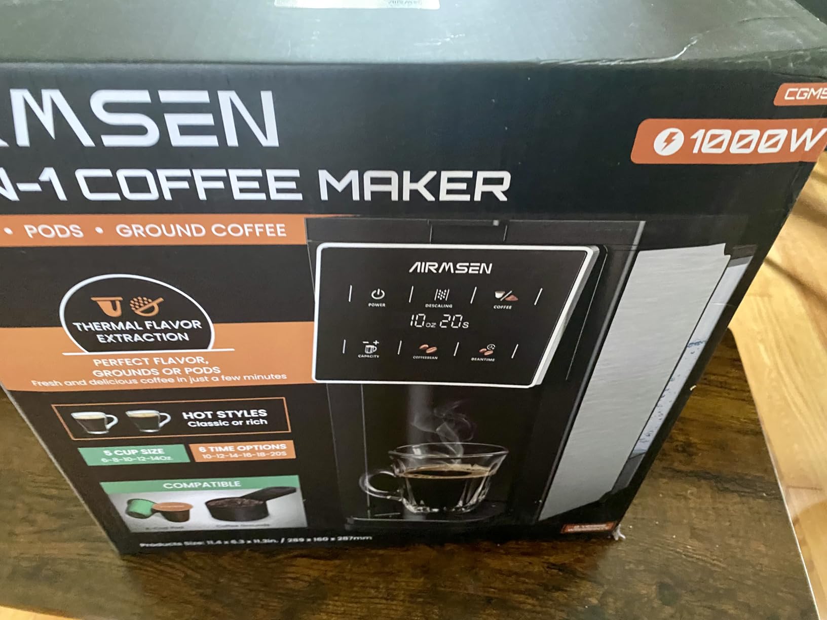 AIRMSEN Grind & Brew Coffee Maker with Built-in Grinder (2026 Model) - Single-Serve, Compatible with K-Cup Pods & Ground, 1000W Fast 6-14oz Brewer, Descaling Alert, Touchscreen & 50oz Removable Tank customer photo 2
