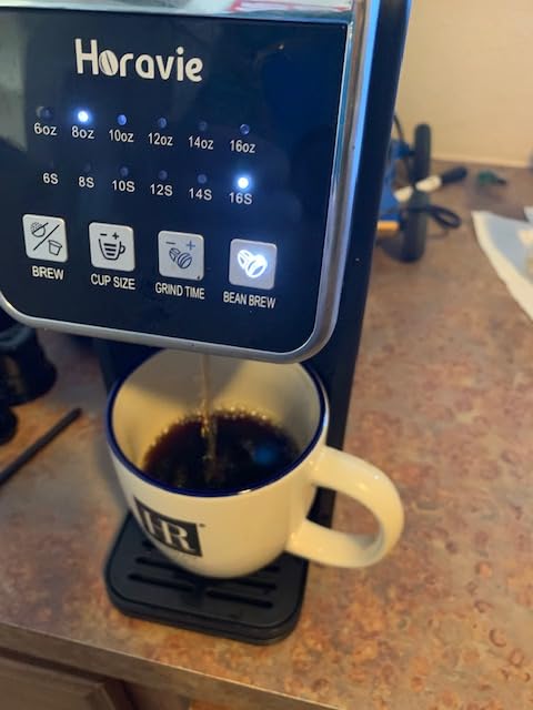 Horavie Single Serve Coffee Maker with Built-in Grinder, Fast Brew 6-16oz Single Cup for Whole Beans, Grounds, K Pod, Grind and Brew Coffee Maker with 47oz Water Tank, Descaling Alert, Black customer photo 2
