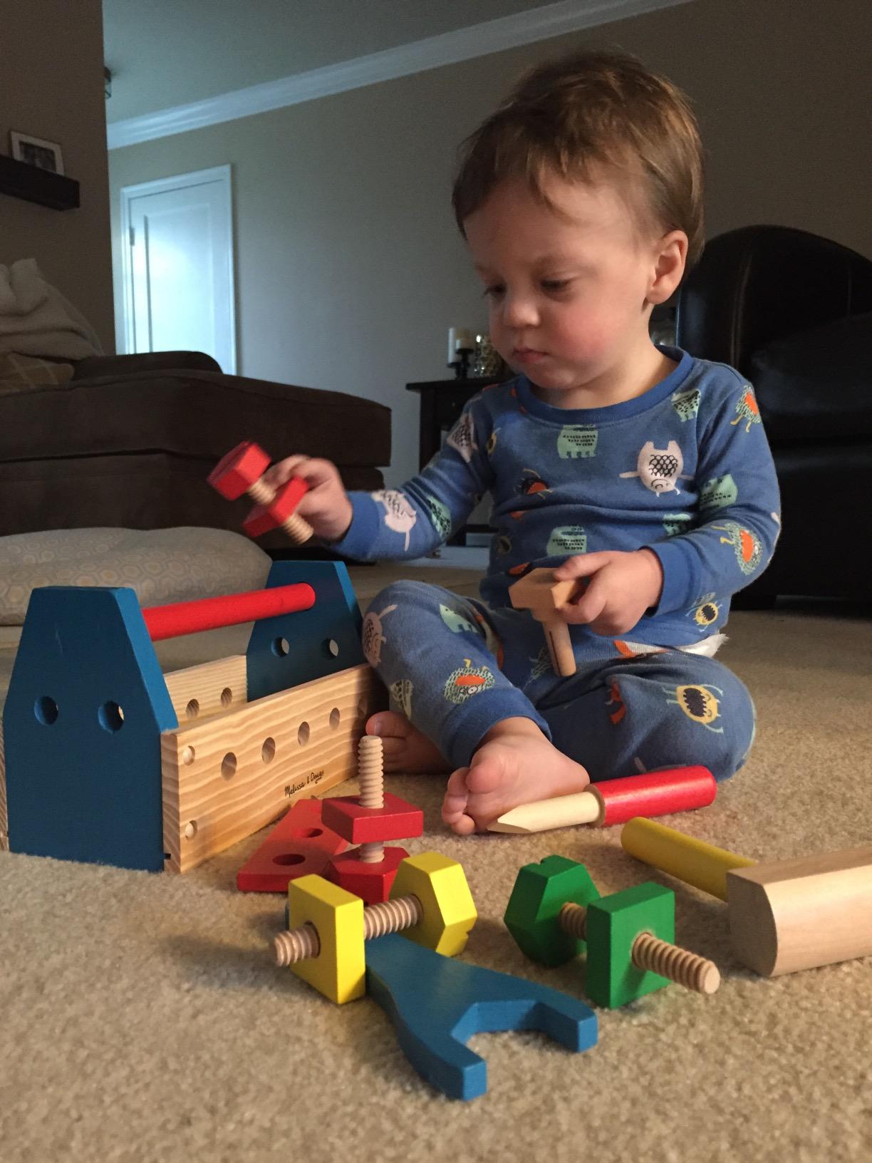 Melissa & Doug Take-Along Tool Kit Wooden Construction Toy (24 pcs) - 24 Wooden Pieces, Kid Friendly Tools, Pretend Play Construction Toys, Ages 3+ customer photo 2