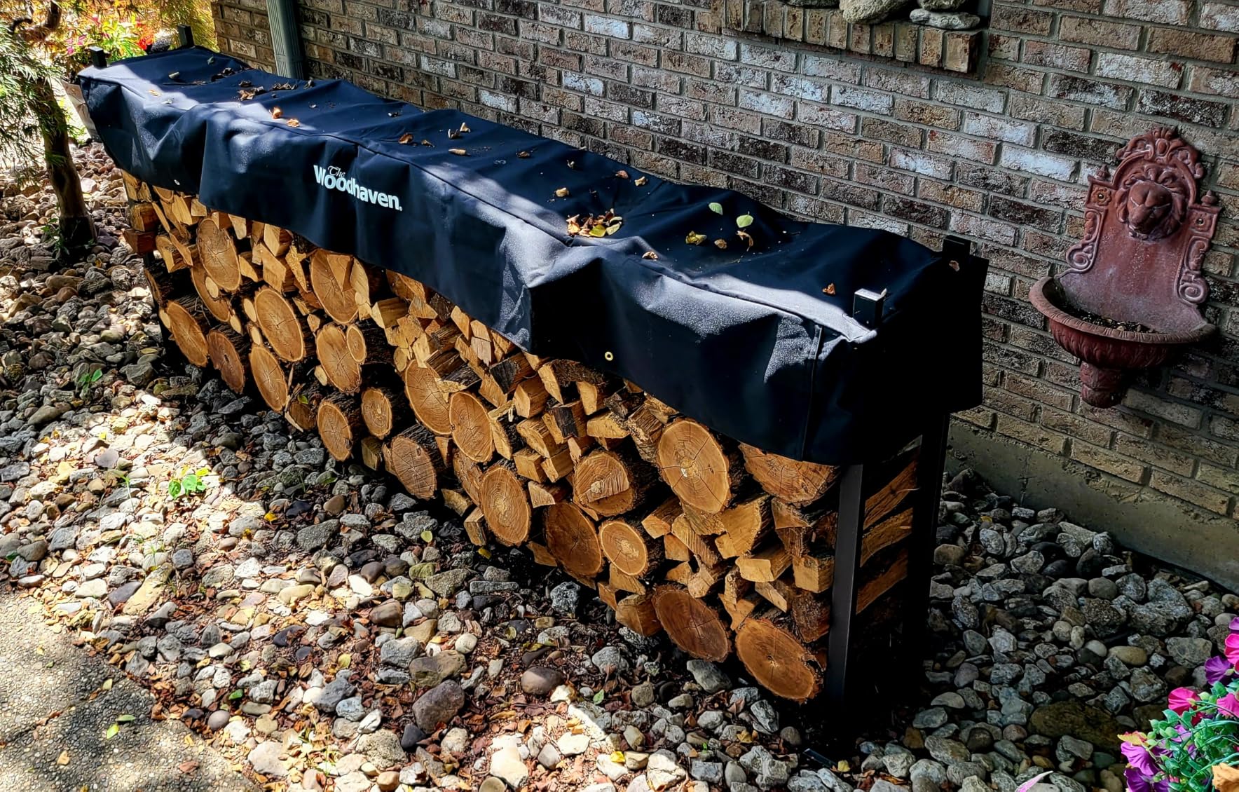 Woodhaven 8-Foot Firewood Rack - American Brand - 1/2 Cord Raised Lumber Storage Rack - Keeps Wood Dry & Ready - Heavy-Duty Steel, Lifetime Structural Warranty (With Cover) customer photo 2