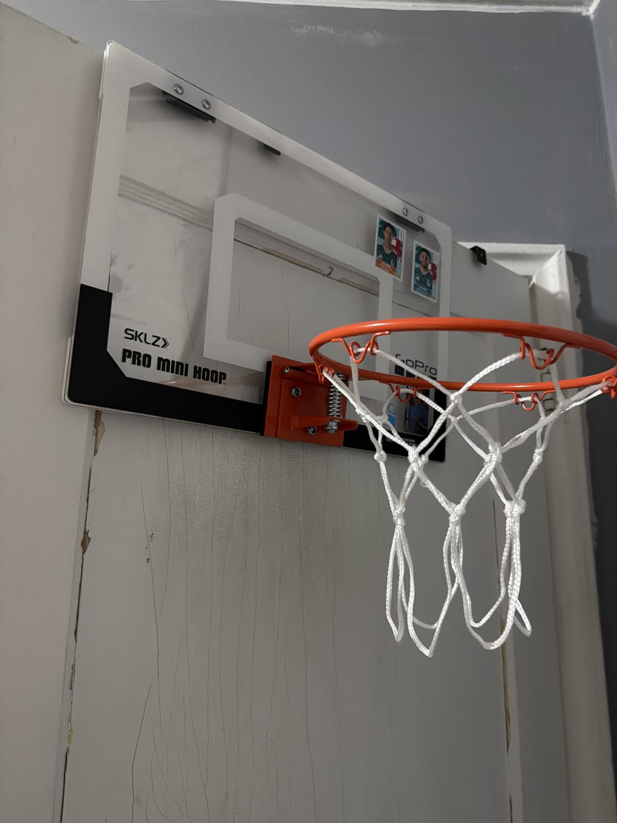 SKLZ Pro Mini Indoor Basketball Hoop with Ball, Over the Door, Shatter-Proof Backboard, Spring-Action Break-Away Steel Rim, Great for Home, Dorm Room, and Office customer photo 1