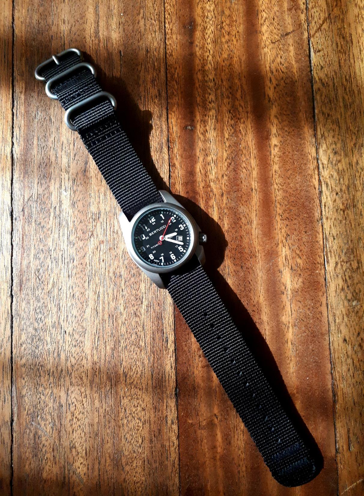 Bertucci A-2T Original Classic 40mm Titanium Field Watch - Black Dial, Black Nylon Band customer photo 2