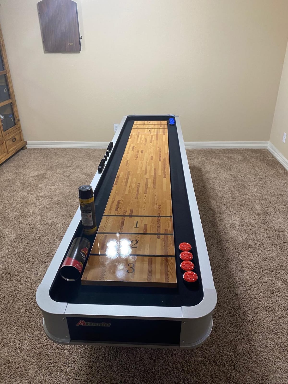 Atomic 9' LED Shuffleboard Tables with Poly-Coated Playing Surface for Smooth, Fast Puck Action and Pedestal Legs with Levelers for Optimum Stability and Level Play customer photo 2