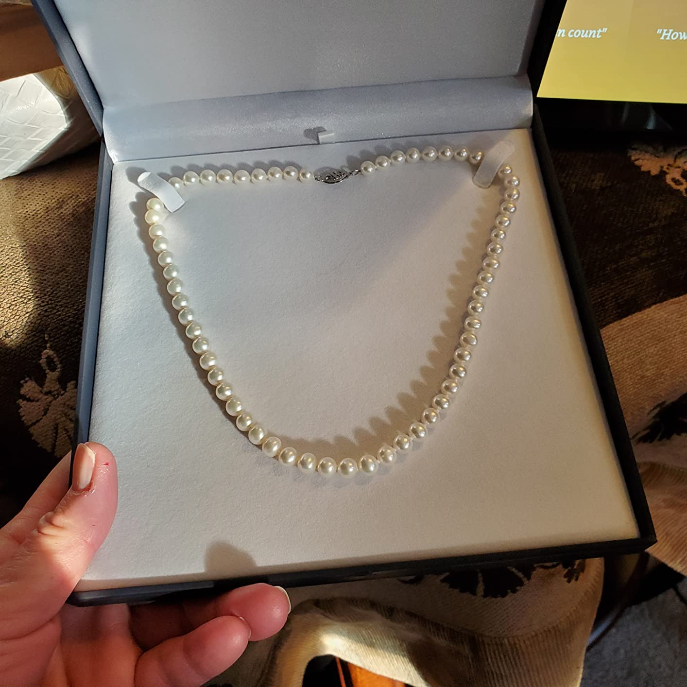 The Pearl Source Real Freshwater Pearl Necklace for Women, Genuine Cultured White Pearls, Classic Single Strand Pearl Necklace, Sterling Silver Fishhook Clasp, Fine Jewelry Gift customer photo 1