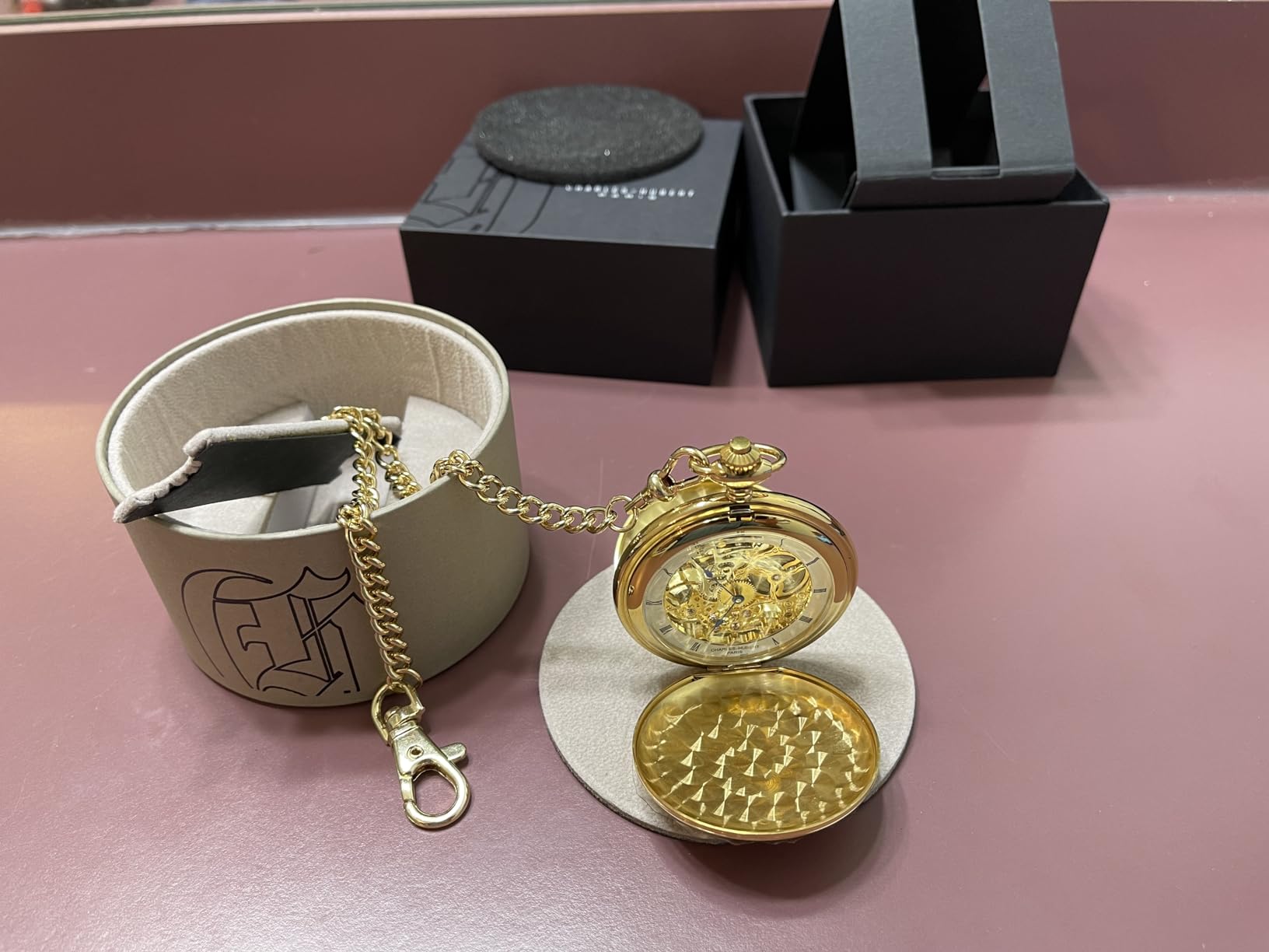 Charles-Hubert, Paris 3904-G Premium Collection Gold-Plated Stainless Steel Polished Finish Double Hunter Case Mechanical Pocket Watch customer photo 2