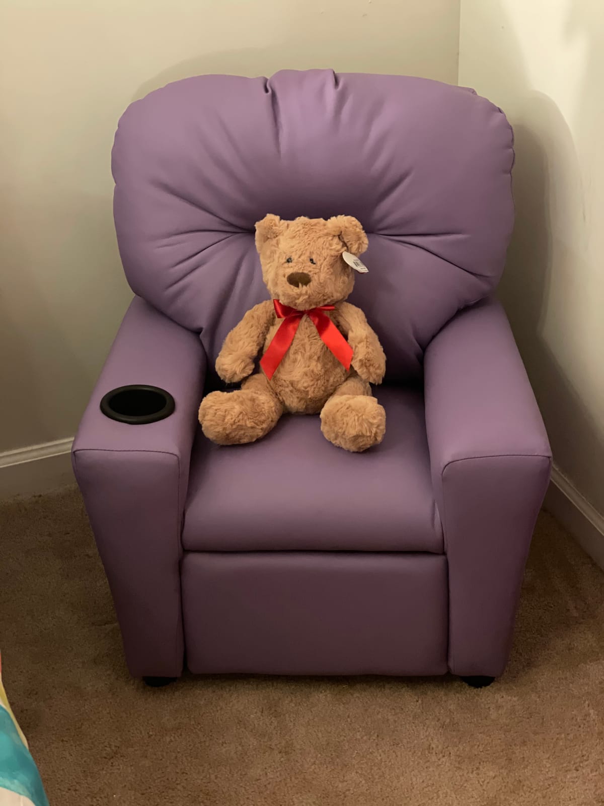 Flash Furniture Chandler Vinyl Kids Recliner with Cup Holder and Safety Recline, Contemporary Reclining Chair for Kids, Supports up to 90 lbs., Lavender customer photo 2