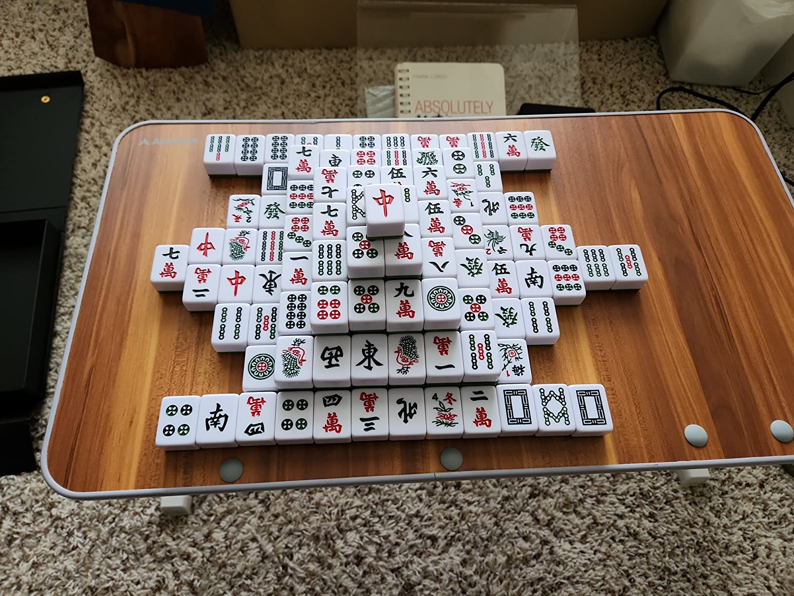 Yellow Mountain Imports YMI Rouge Heritage Chinese Mahjong Set, 146 Tiles | 146 engraved melamine tiles with green bamboo stripe design, red vinyl case, dice, wind indicator, 9.4 lbs. Chinese only. customer photo 2