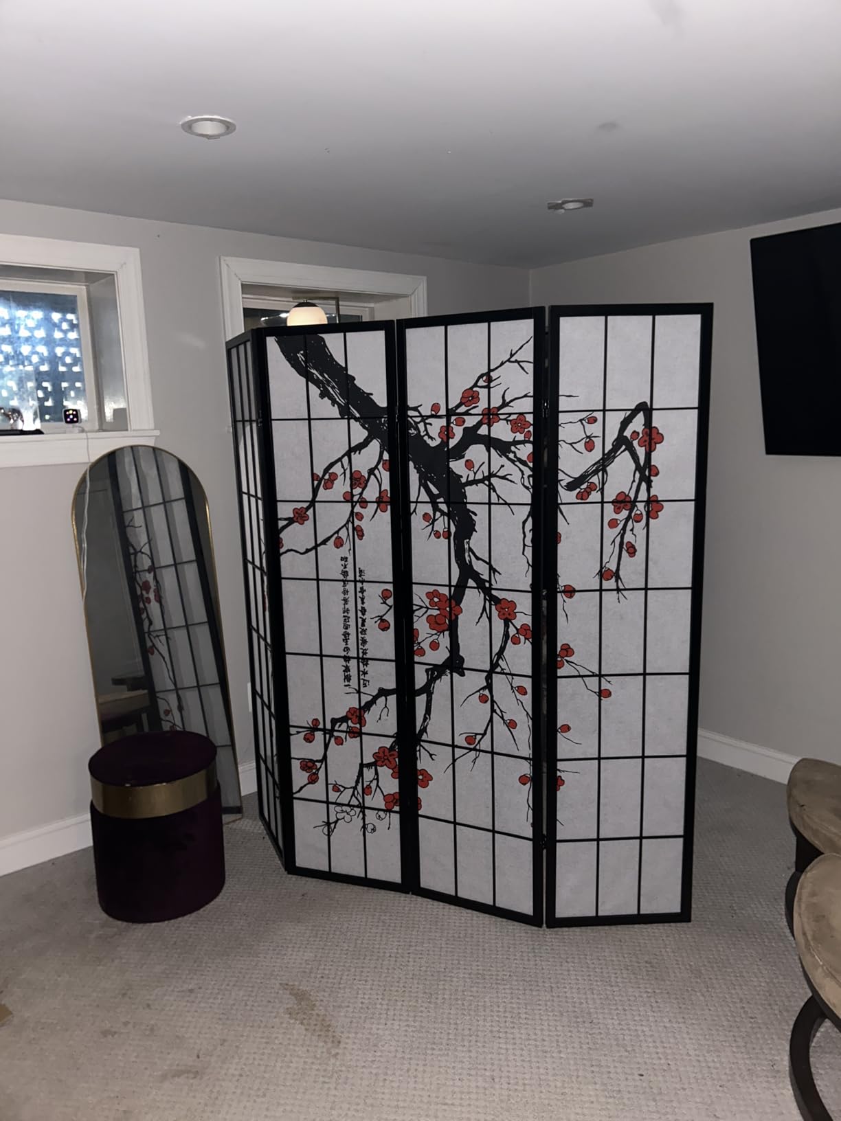 Roundhill Furniture Black Japanese 4-Panel Screen Room Divider, Plum Blossom customer photo 2