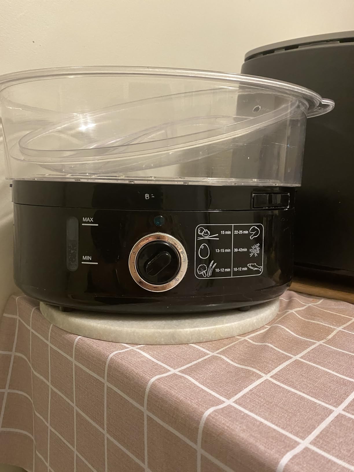 BELLA Two Tier Food Steamer with Stackable Baskets & Removable Base for Fast Simultaneous Cooking - Auto Shutoff & Boil Dry Protection, 7.4 QT, Black customer photo 1