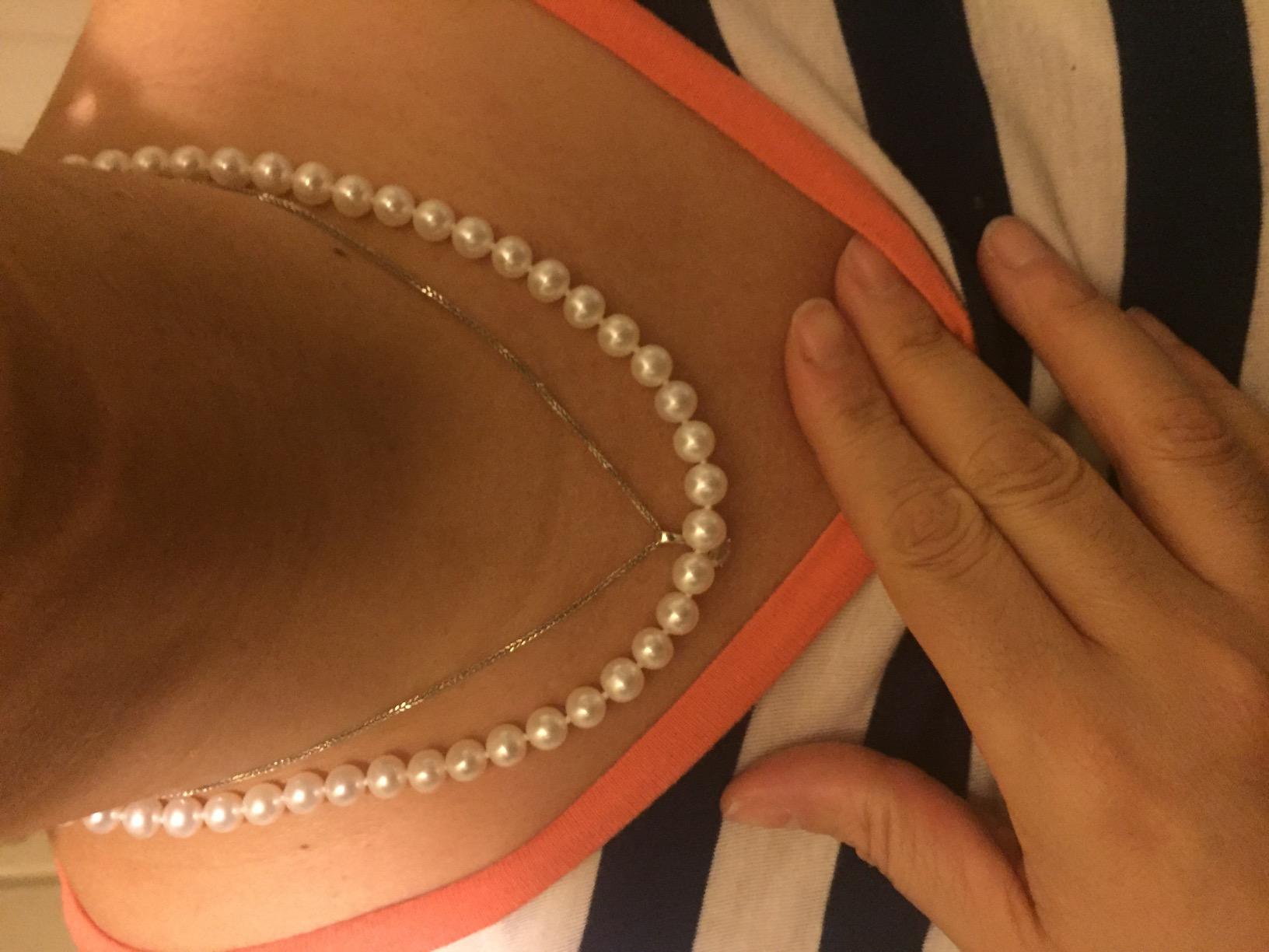 The Pearl Source Real Freshwater Pearl Necklace for Women, Round White Genuine Cultured Freshwater Pearls, Classic Single Strand Pearl Necklace, Sterling Silver Fishhook Clasp customer photo 2