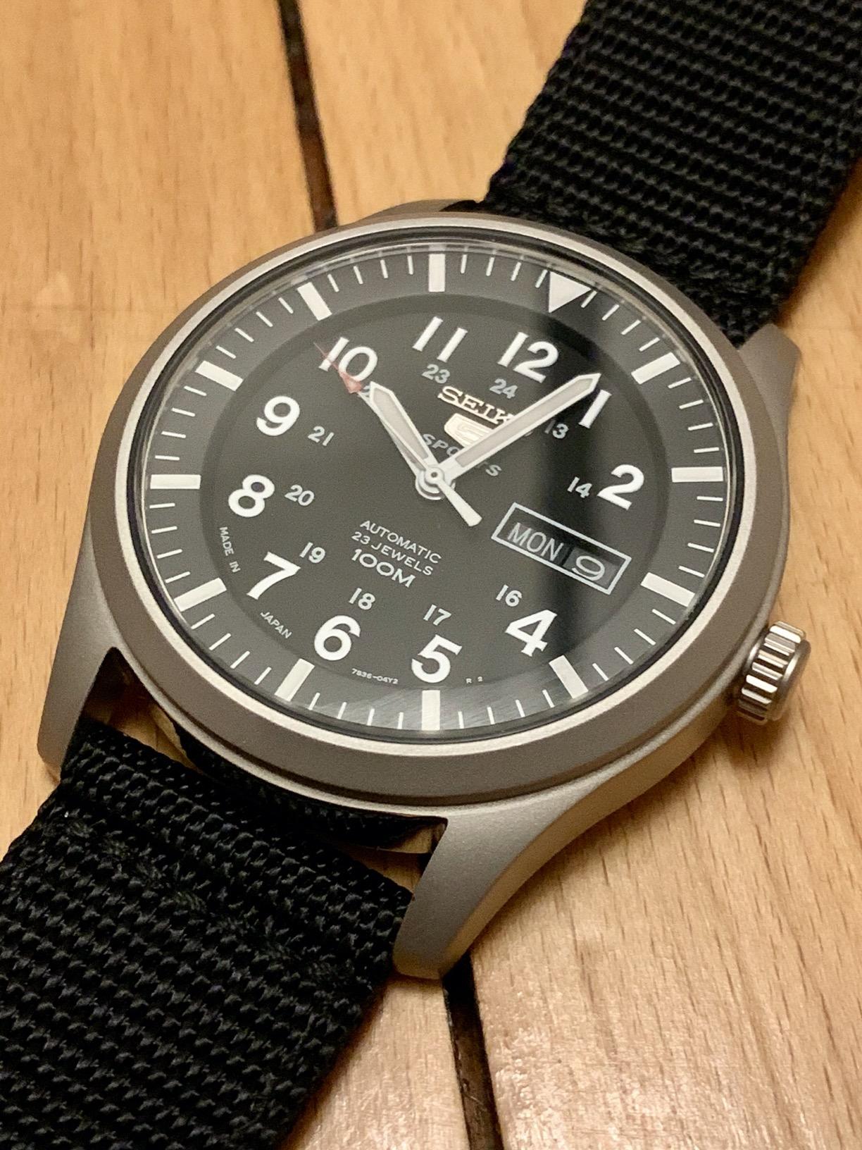 SEIKO 5 Sports Automatic Made in Japan Black Dial Nylon Strap Watch SNZG15J1 Men's customer photo 1