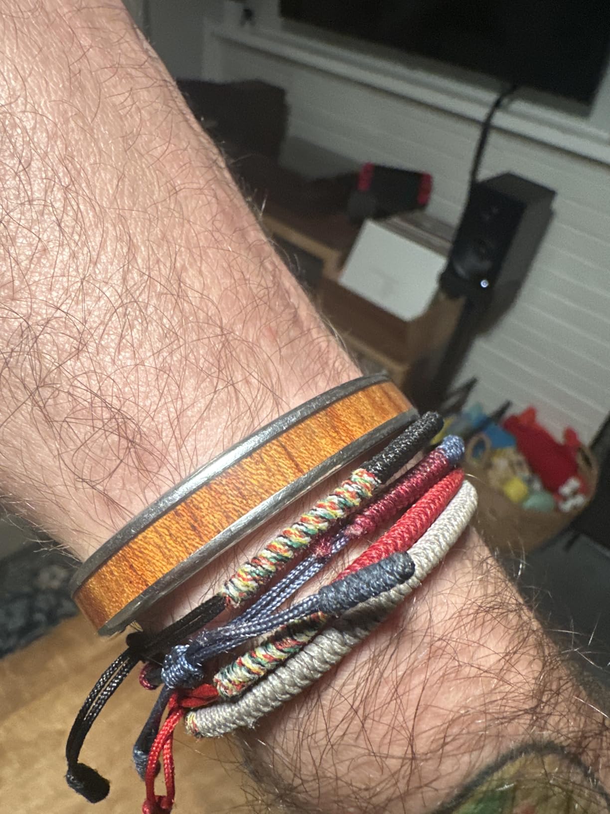 Amazon Collection Men's Stainless Steel Wood Inlay Cuff Bracelet customer photo 1