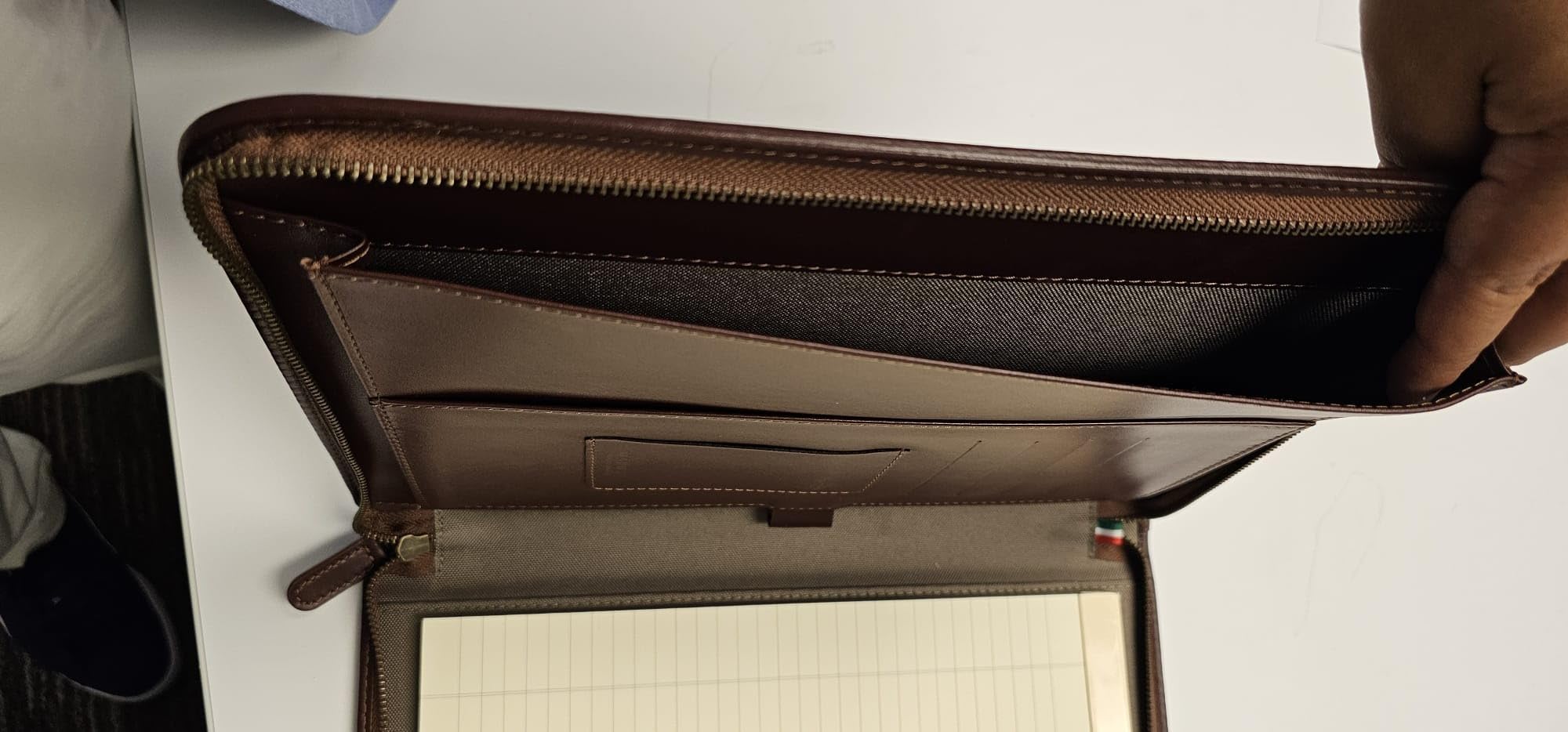 Premium Maruse Leather Portfolio Padfolio - Executive Folio for Men and Women with Zipper, Folio Document Organizer, Laptop Sleeve, iPad Case and Folder - Made in Italy, Brown customer photo 1