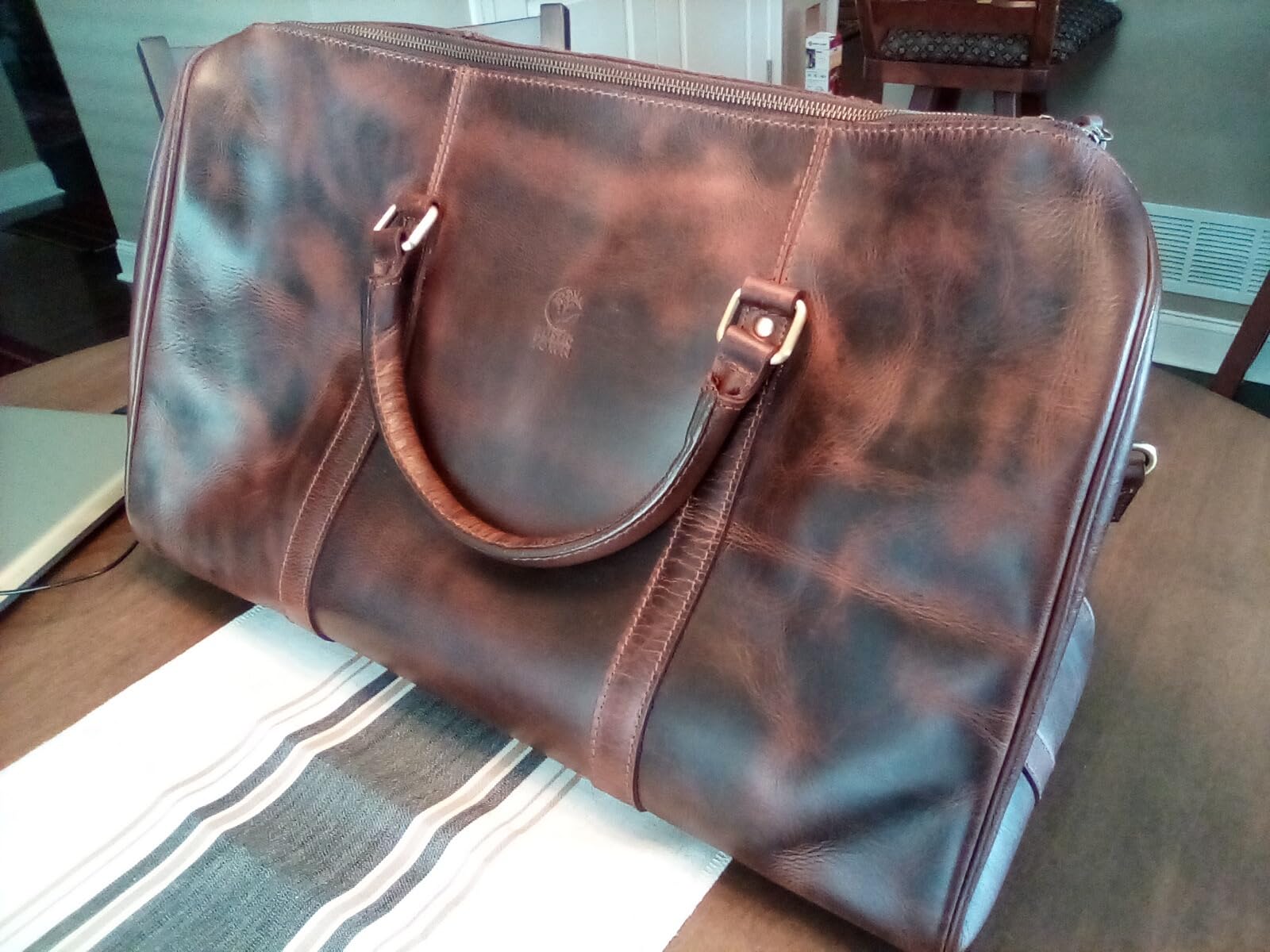 Leather Duffle Bag for Men - Full Grain Travel Weekender, Brown 20 Inch | TSA Carry On Overnight Bag, 30L, YKK Zippers, Brass Hardware, Removable Strap, Fits Overhead Bin, Water-resistant lining customer photo 2